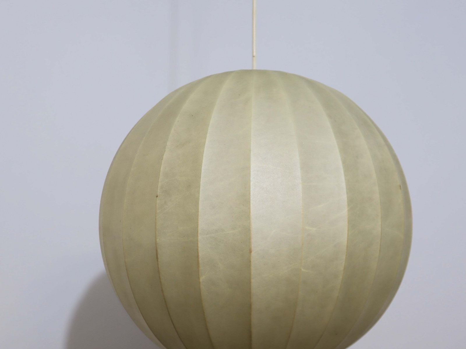 1970s Italian Cocoon Globe Pendant Lamp With Teak Details photo vintage
