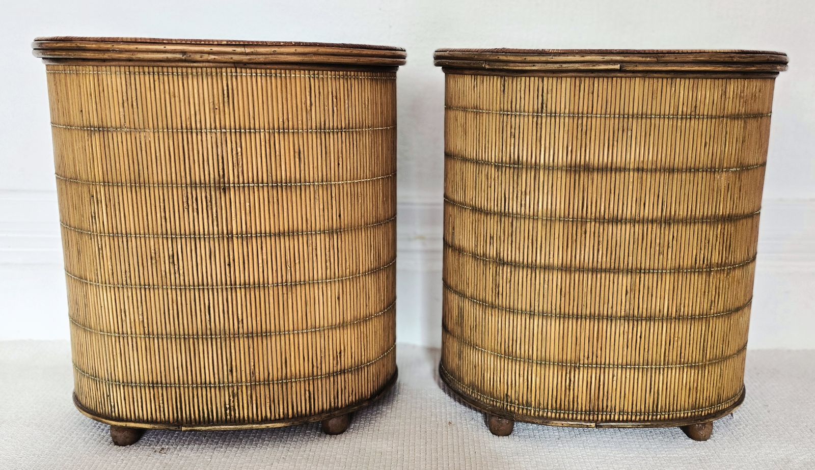 photo buy A Pair Of French Or Italian Painted Rattan Bedside Tables, Bedroom Set.