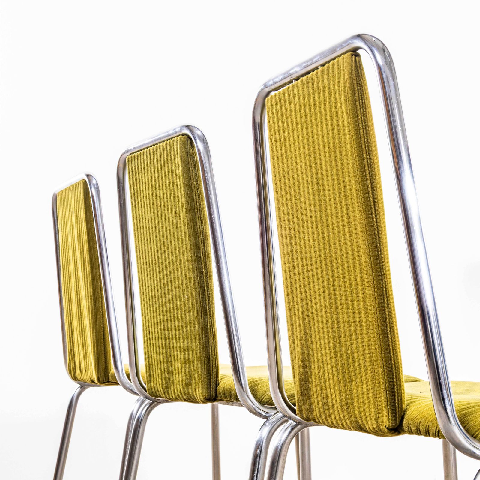 1980’s Olive Green Upholstered Chrome Framed Stacking Dining Chairs – Set Of Eight photo buy