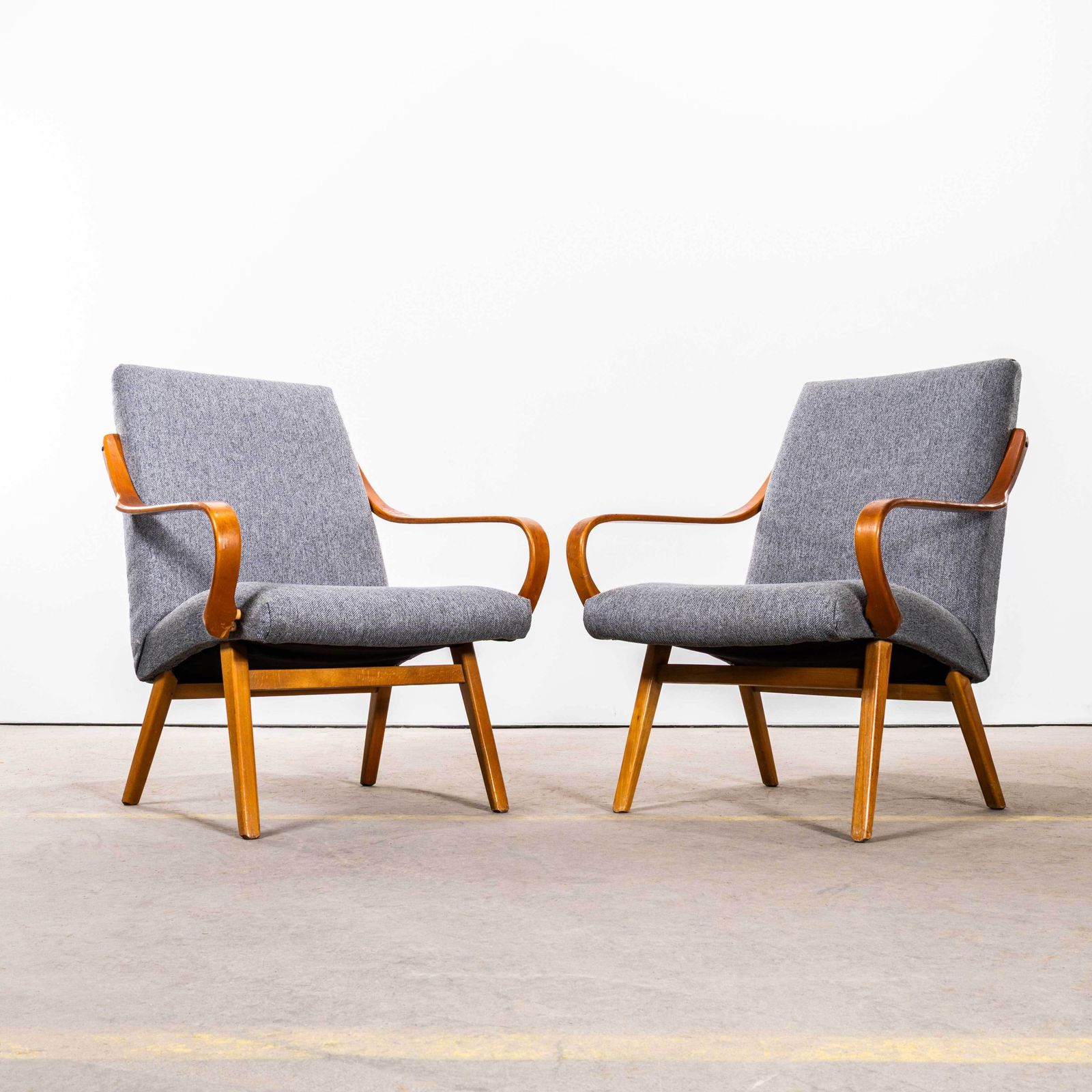 1950’s Jaroslav šmídek Cotton Linen Grey Marl Upholstered Armchairs photo for sale