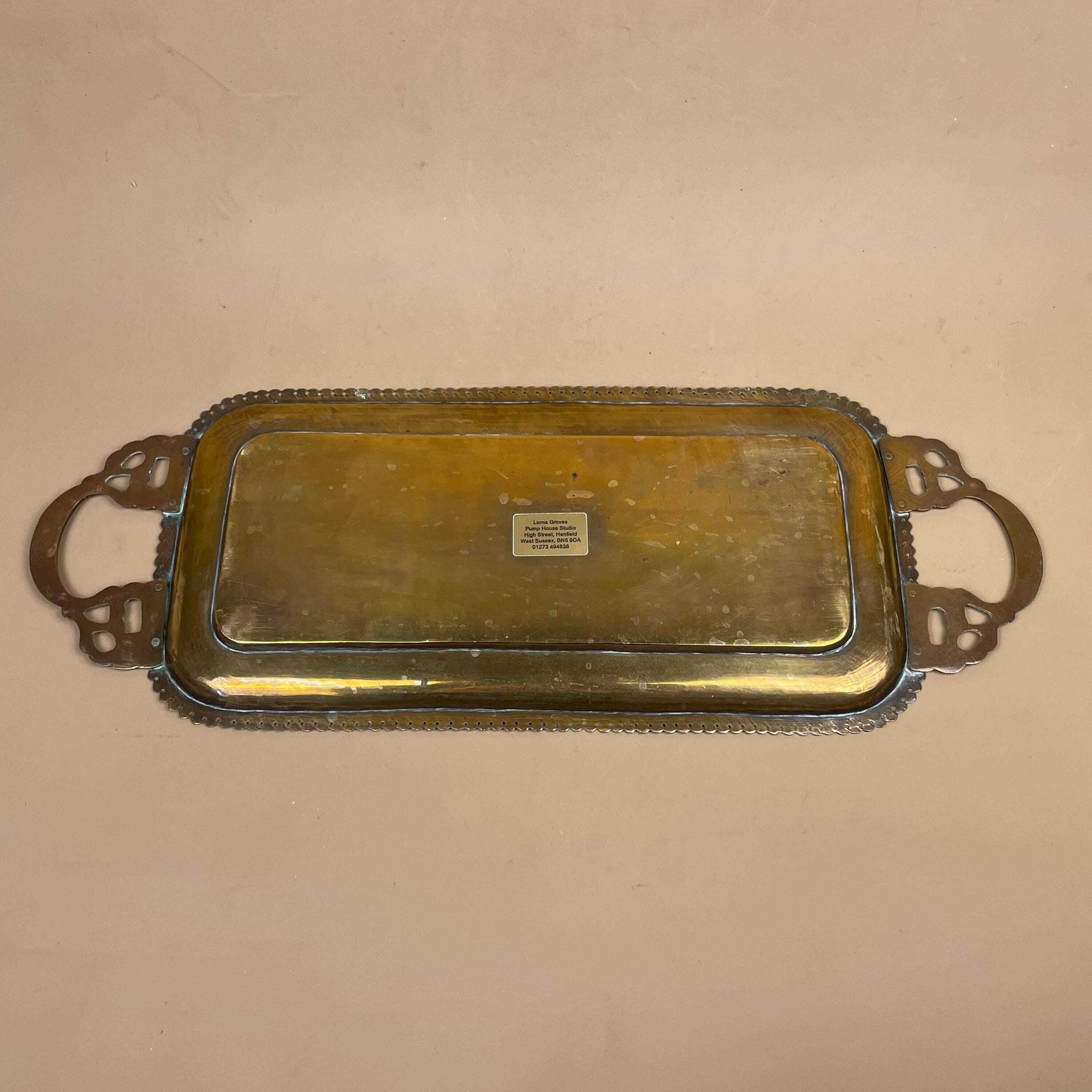 Rectangle Metal Gold Indian Patterned Brass Tray 51x19.5cm Plate Asian Handmade Etched Intricate Vintage Decorative Handles Black Antique photo vintage