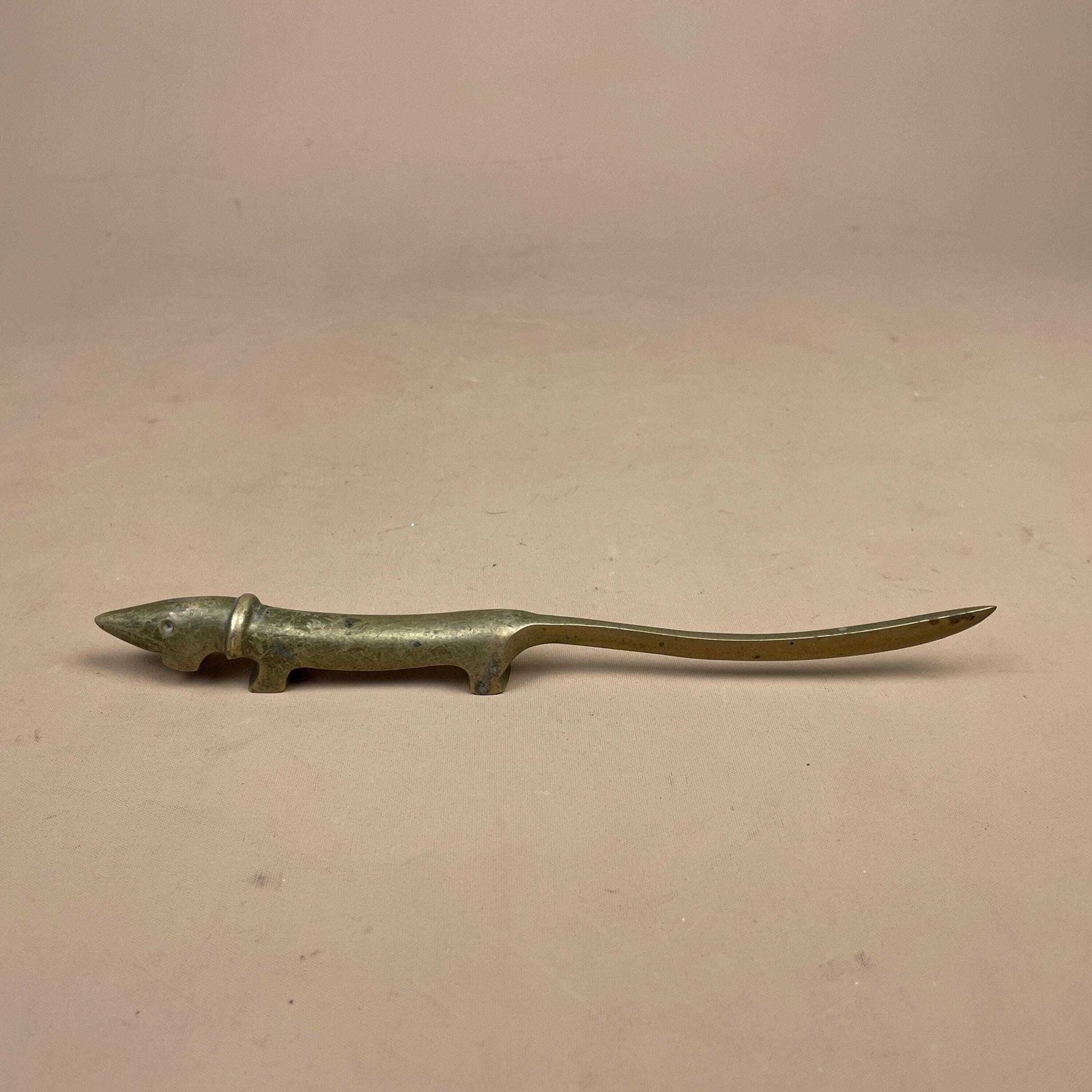 Mid Century Dachshund Letter Opener Metal Sausage Dog Walter Bosse Brass Gold Sculpture Ornament 1960's Stationary Collectable Desk Top