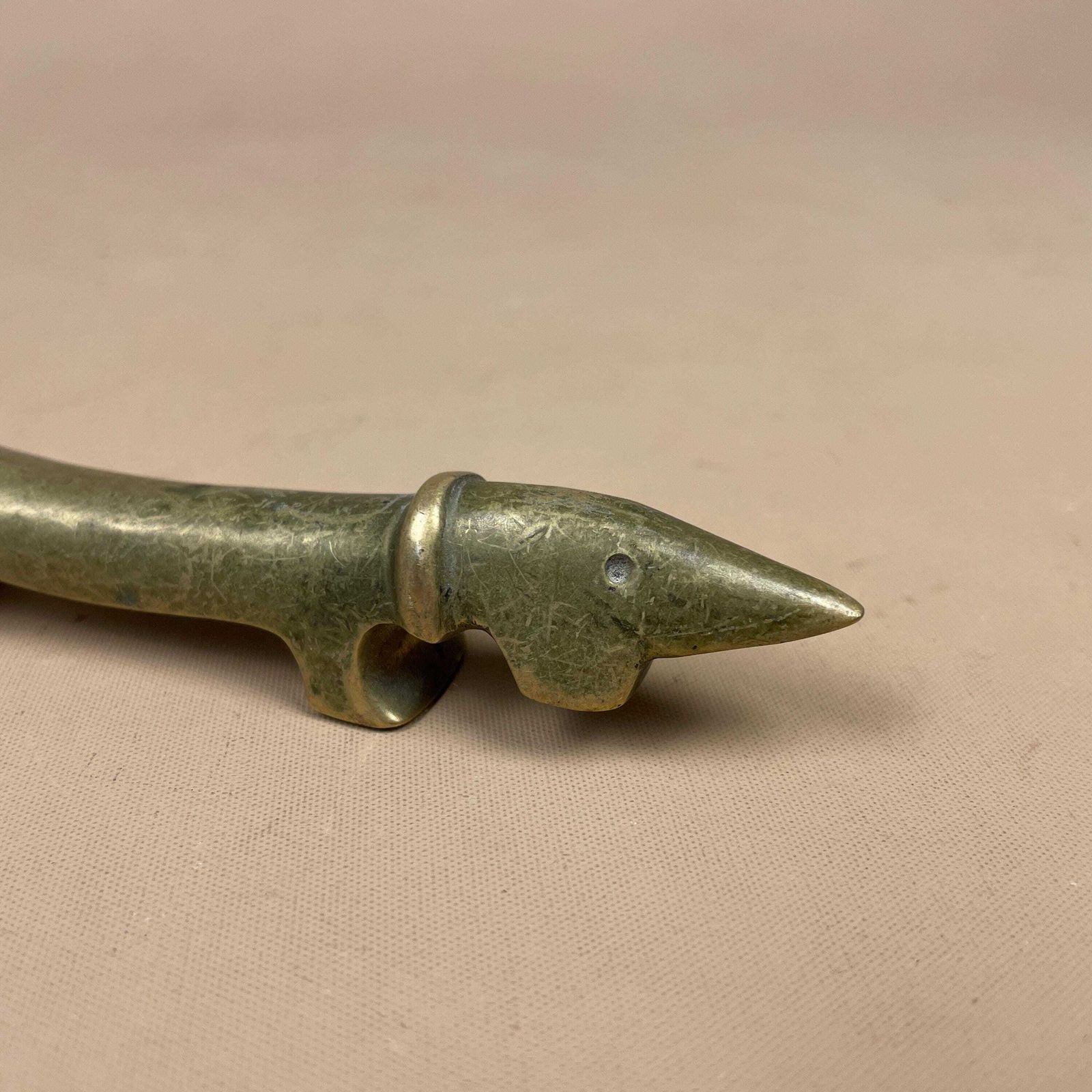 Mid Century Dachshund Letter Opener Metal Sausage Dog Walter Bosse Brass Gold Sculpture Ornament 1960's Stationary Collectable Desk Top photo for sale
