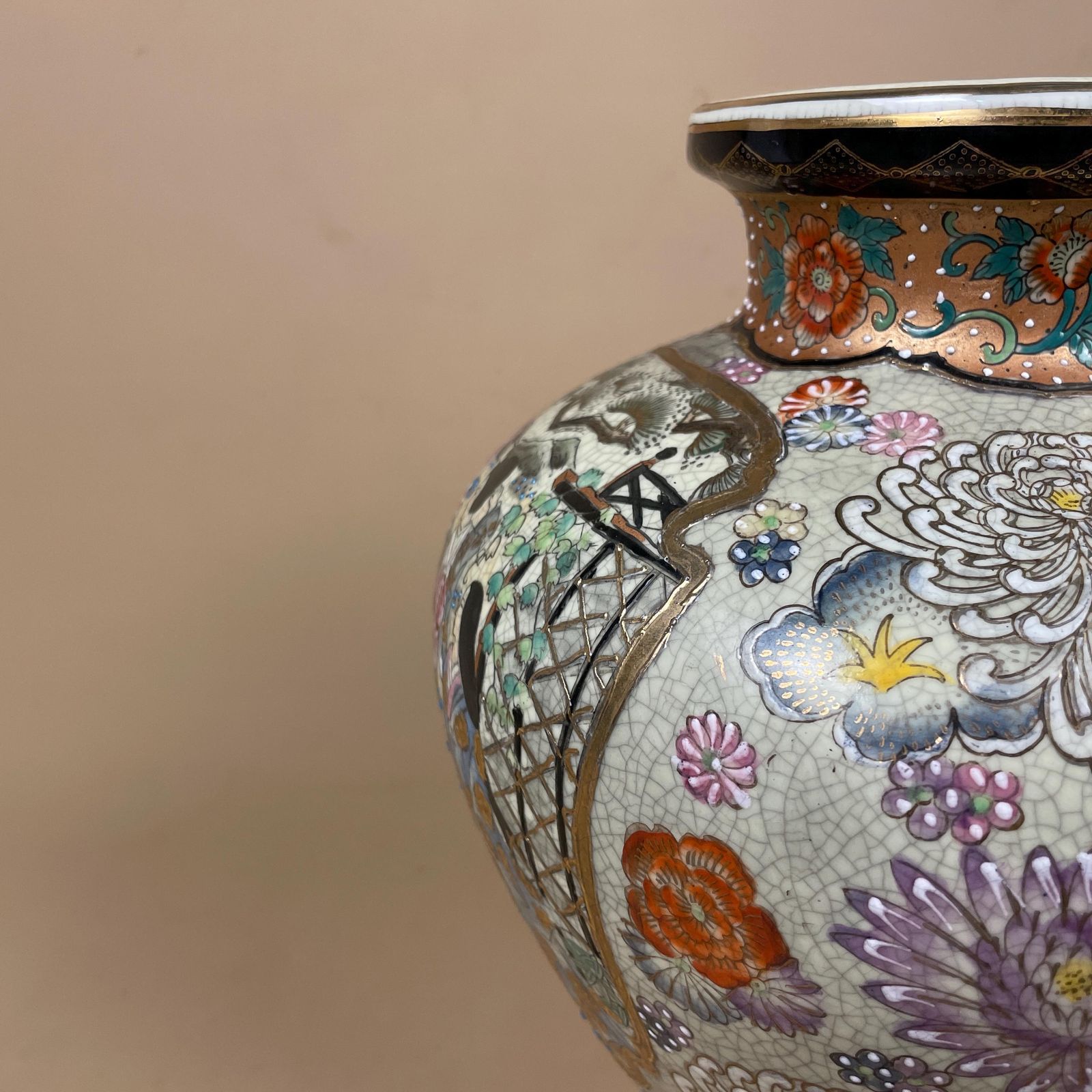 Oriental Antique Decorative Vase Ceramic Pot Japanese Vintage Display Hand Painted Asian Old Aged Figures Floral Pattern Decorative photo buy