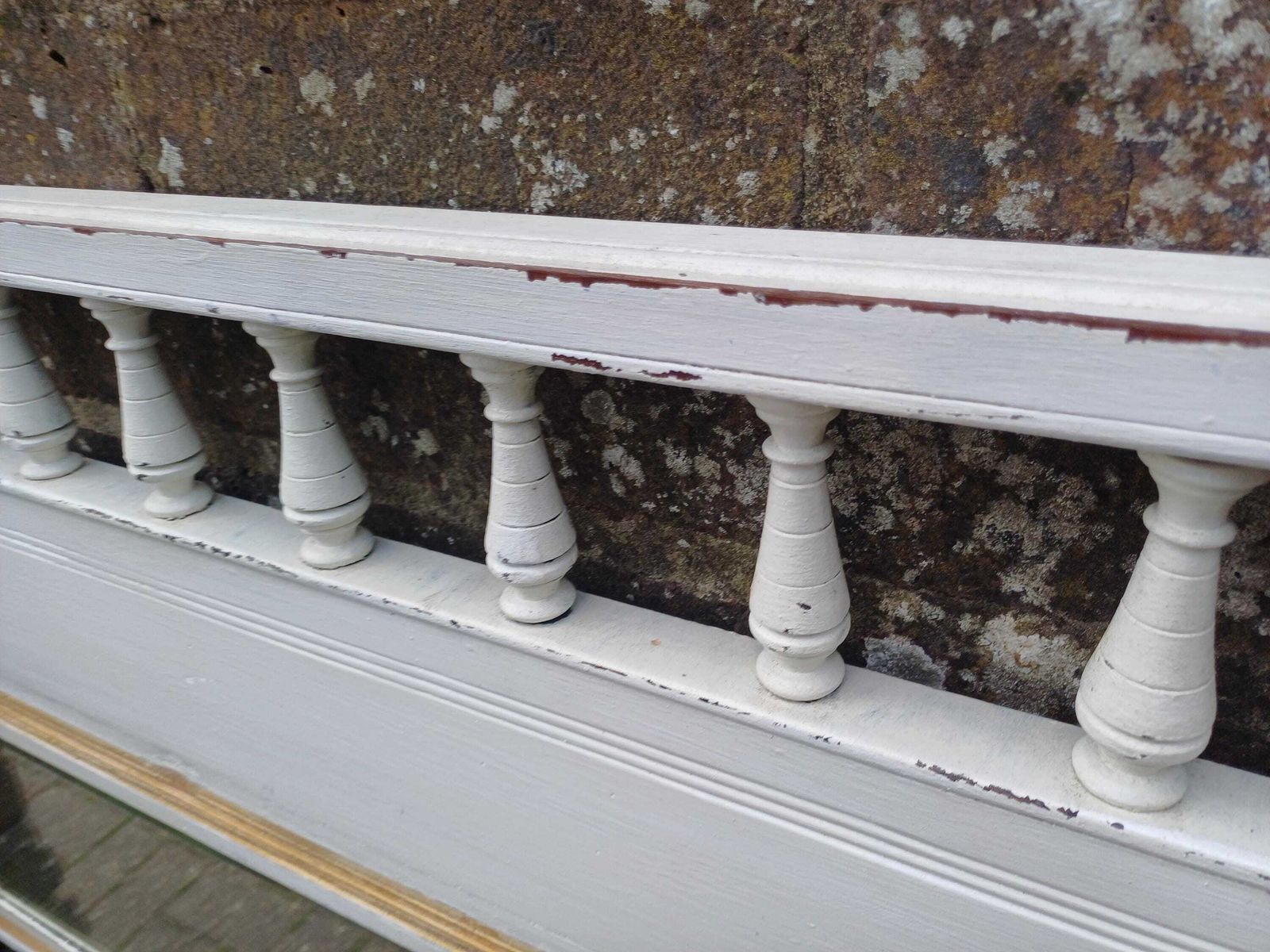 photo for sale Antique Over Mantel Mirror Hand Painted Mahogany White Gold Distressed Bevelled Glass Farrow And Ball
