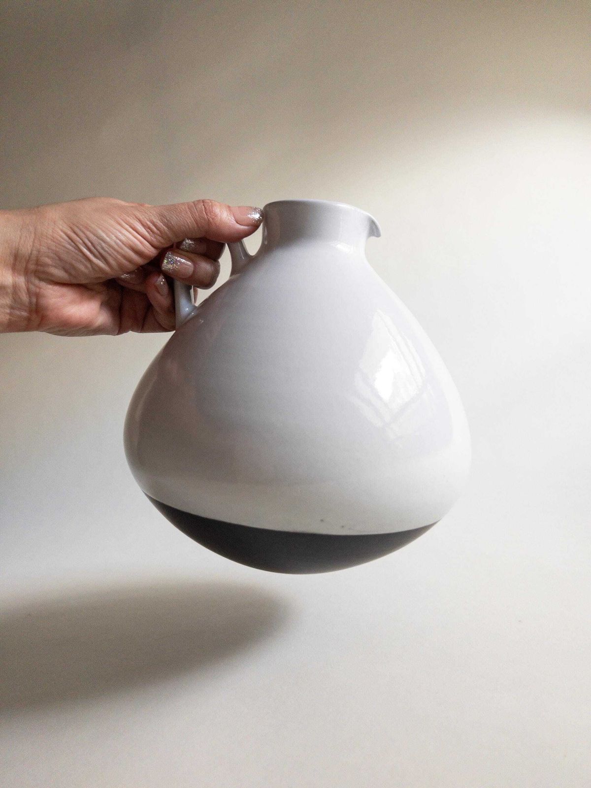 Swiss Studio Pottery Vase: Minimal White Ceramic With Handle photo for sale