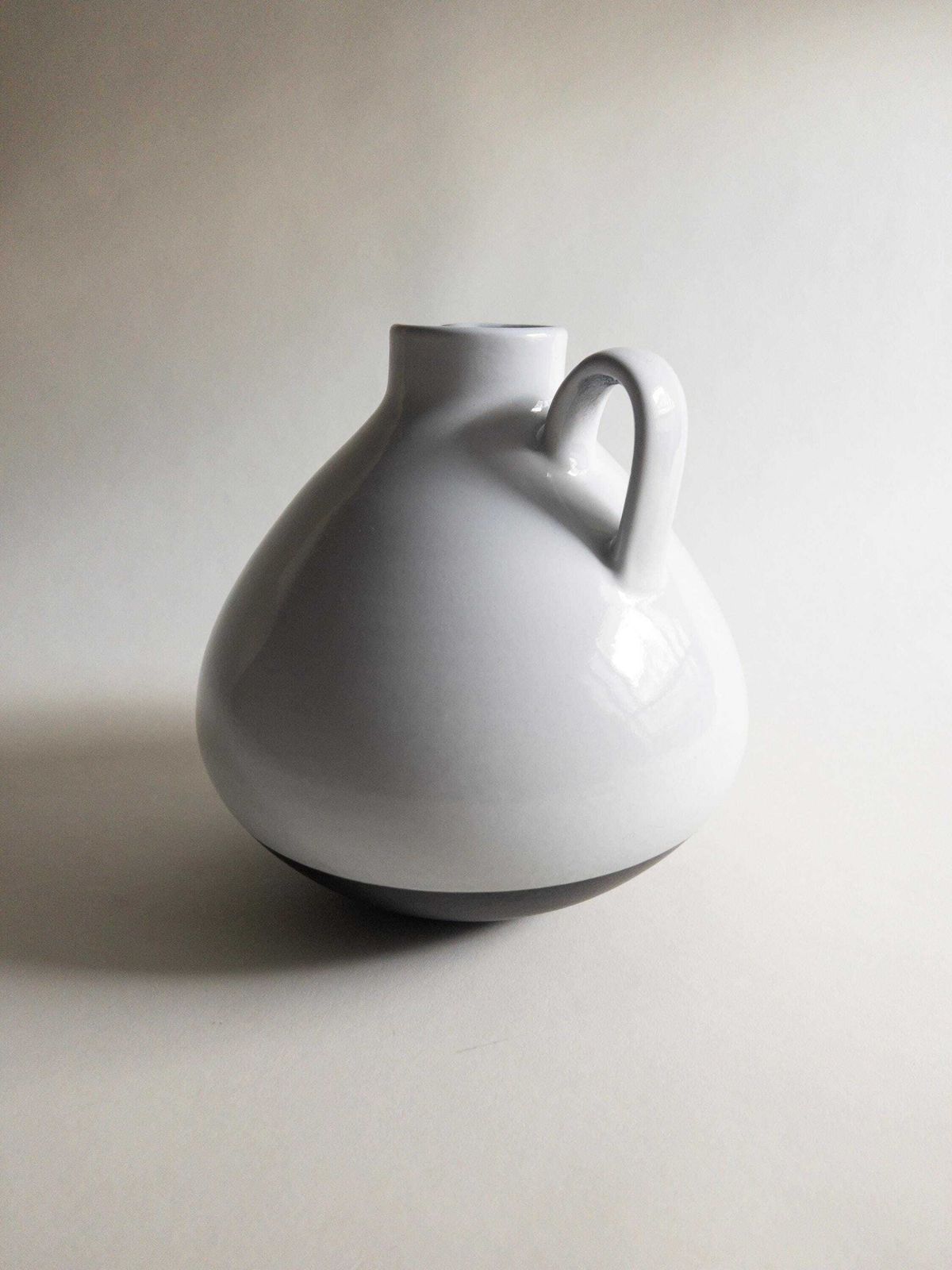 Swiss Studio Pottery Vase: Minimal White Ceramic With Handle photo vintage