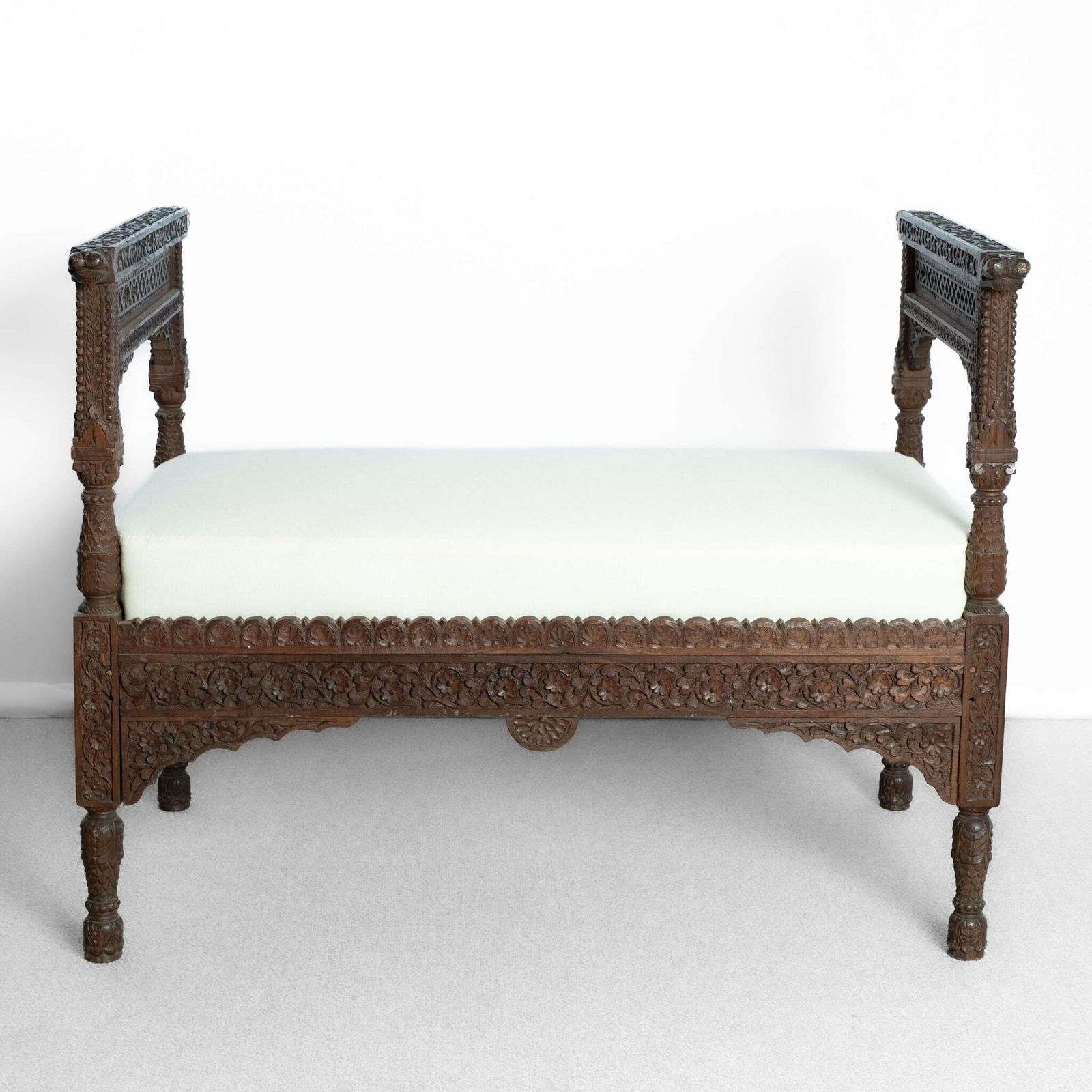 Carved Hardwood Upholstered Window Seat photo furniture