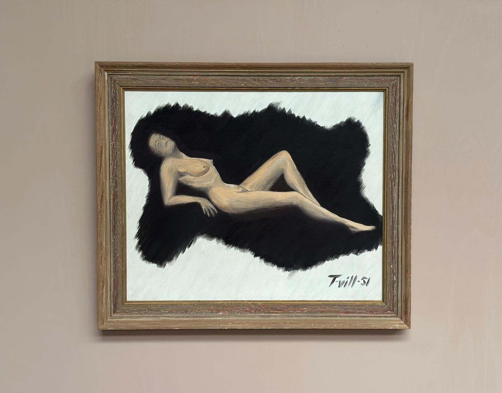 Original Swedish Oil On Panel – “Model In The Dark” By T. Vill– Dated 1951 – Vintage & Framed – 44.5 × 36 Cm (17.5" × 14.2") photo 295.0