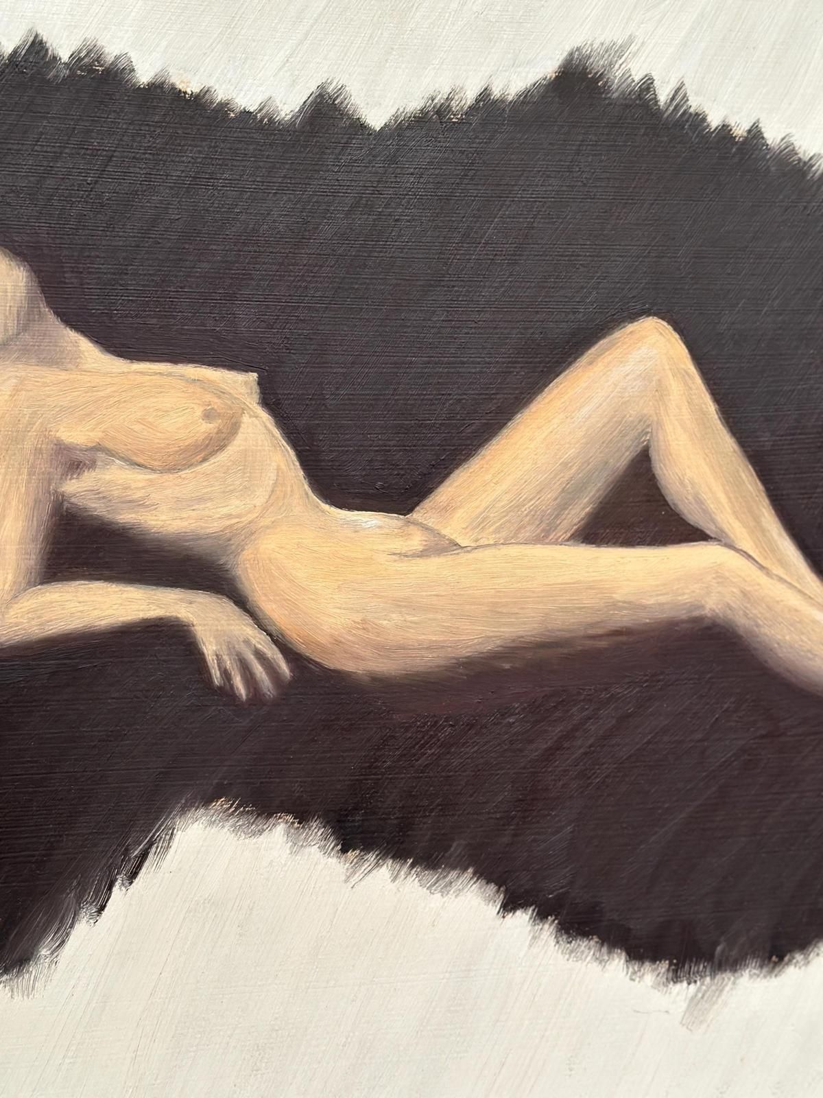 photo for sale Original Swedish Oil On Panel – “Model In The Dark” By T. Vill– Dated 1951 – Vintage & Framed – 44.5 × 36 Cm (17.5" × 14.2")