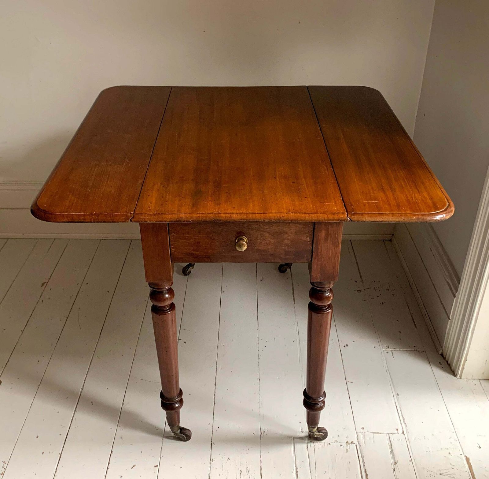 photo for sale Antique Victorian Mahogany Pembroke Drop Leaf Table On Castors W/ Cutlery Drawer