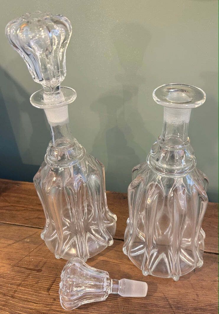 Pair Of Antique Hand Blown Glass Decanters With Stoppers photo furniture