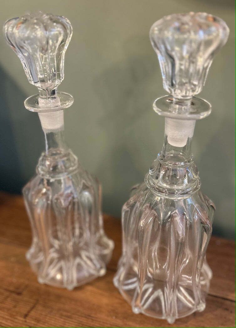 Pair Of Antique Hand Blown Glass Decanters With Stoppers photo 80.0
