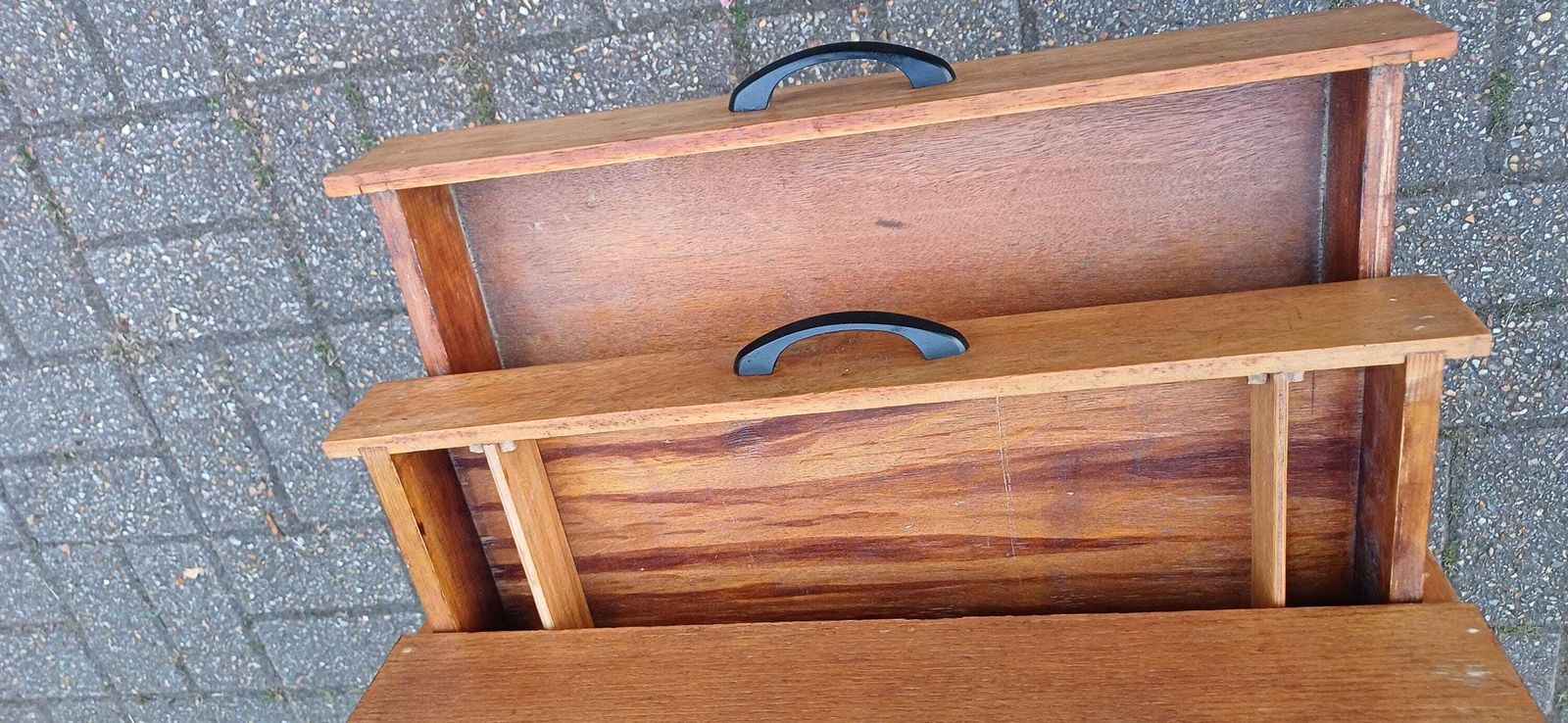 photo furniture Vintage Mid Century Modern Solid Oak Sewing Box Table With Rare Sliding Top And Splayed Legs Retro Storage Cabinet Craft Organiser