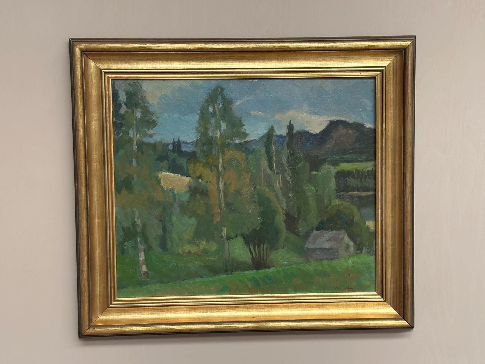 Original Swedish Oil On Panel – “Lush Landscape” By Olof Larsson – Vintage & Framed – 78 × 61 Cm (30.7" × 24") photo buy