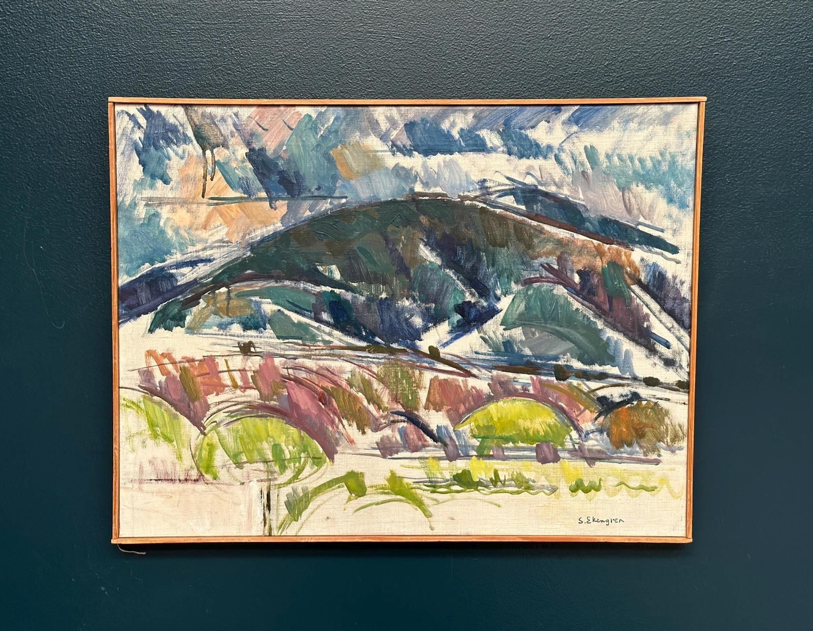 photo vinterior Original Mid Century Swedish Oil On Canvas – “Serene Landscape” By Sture Ekengren – Vintage & Framed – 62 × 48 Cm (24.4" × 18.9")