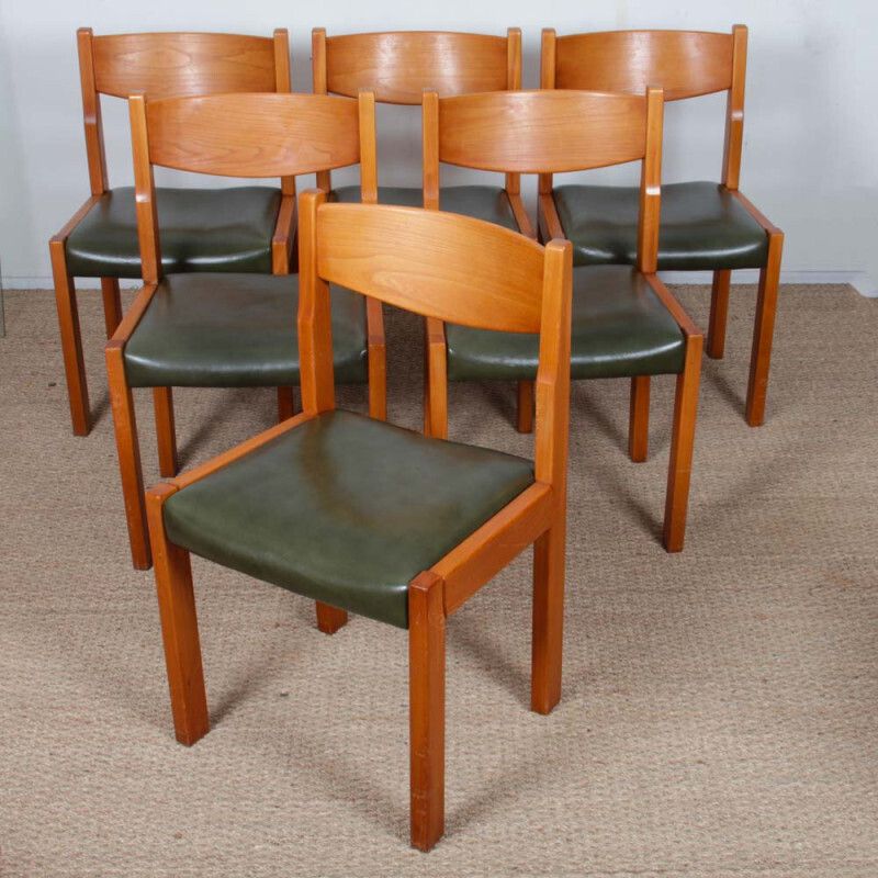Set Of 6 Chairs In Solid Elm And Leather By Self, 1980 photo furniture