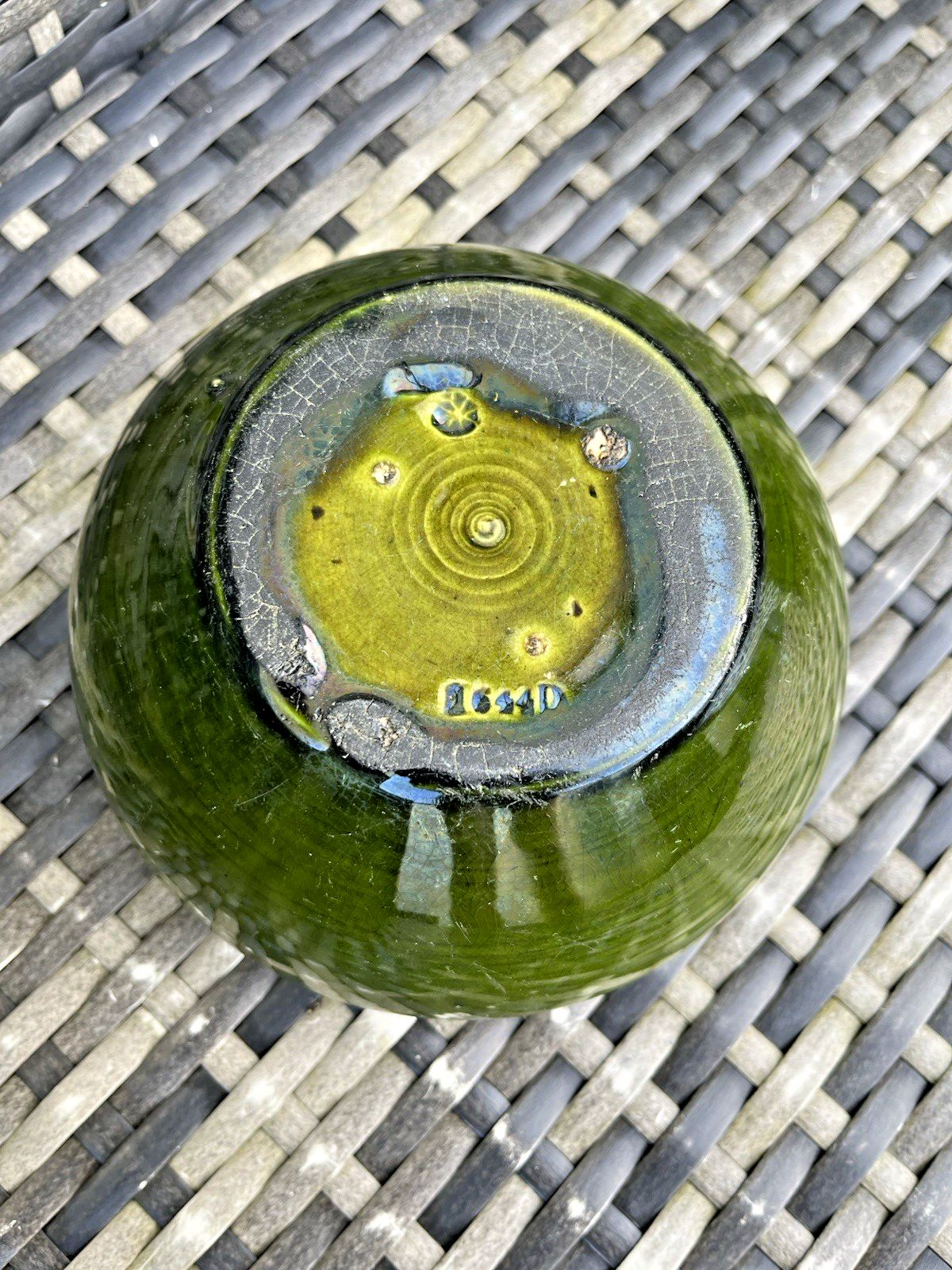 photo for sale Small Antique Art Nouveau Green Bretby Pottery Squat Vase Planter Plant Pot 1644
