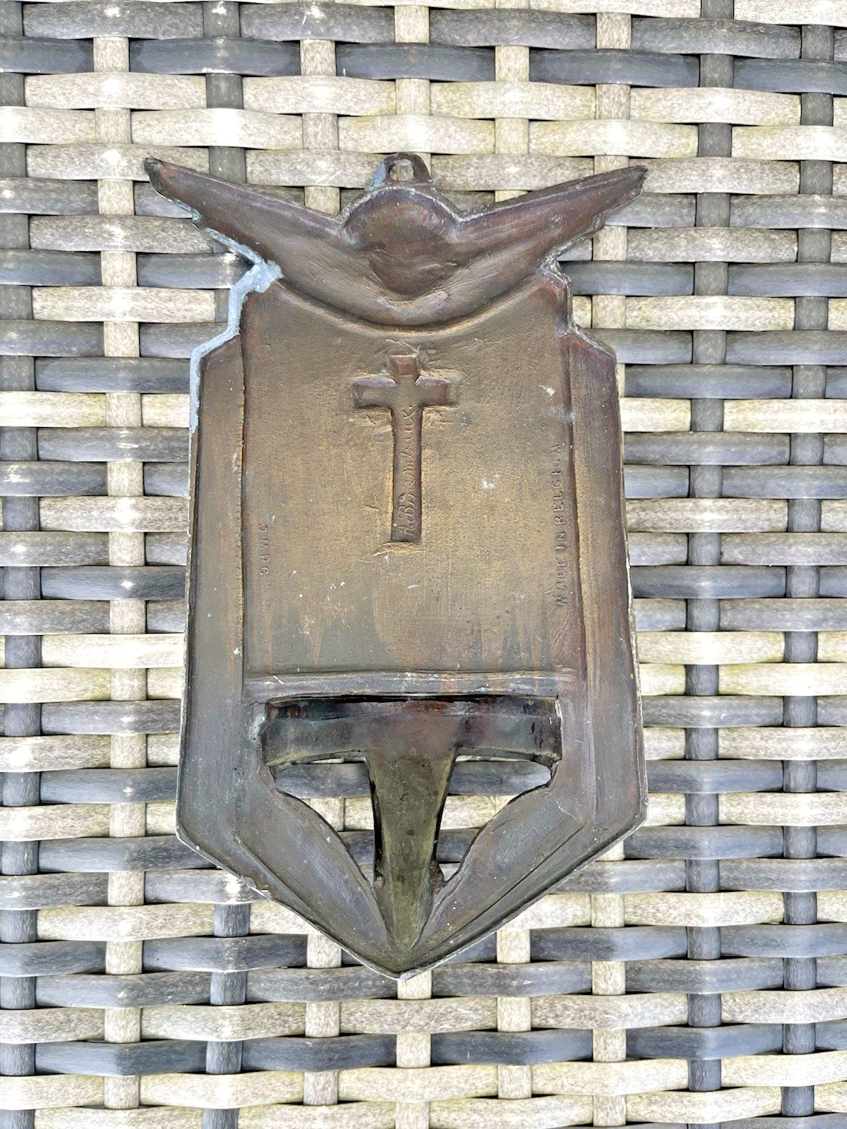 Belgian Antique Art Deco Angel Holy Water Catholic Church Font Signed Birembaux photo 115.0
