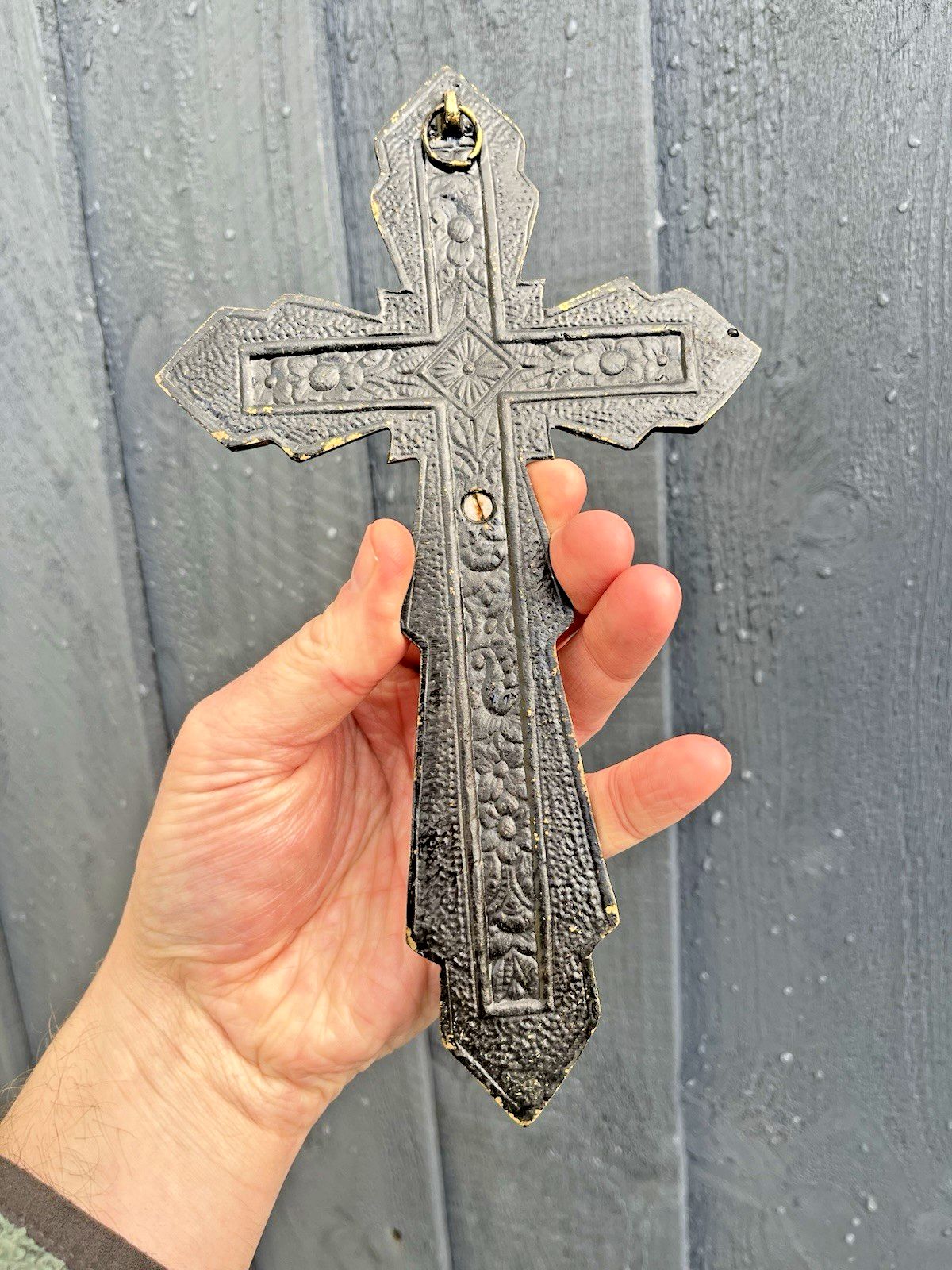 Art Deco Antique French Brass Bronzed Wall Hanging Crucifix Church Cross Jesus photo for sale