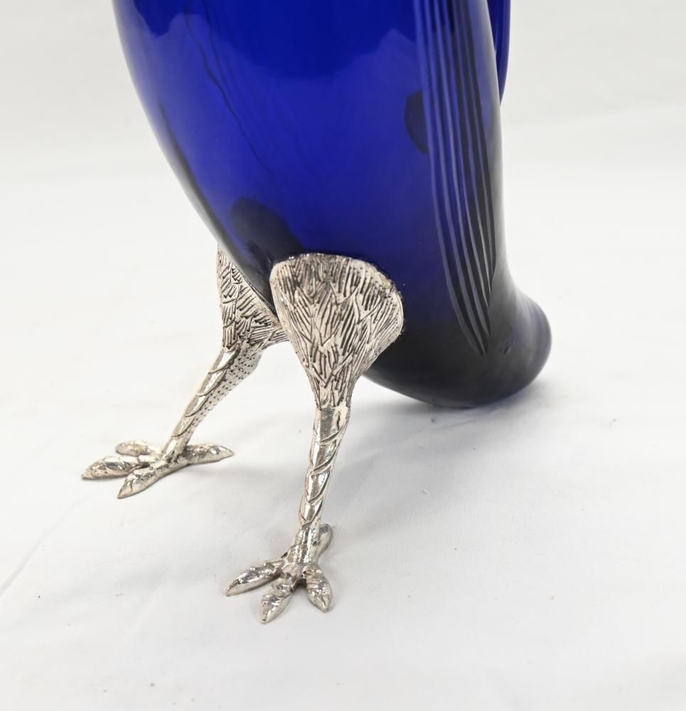 Silver Plate Hawk Decanter  Blue Glass Bird photo 445.0