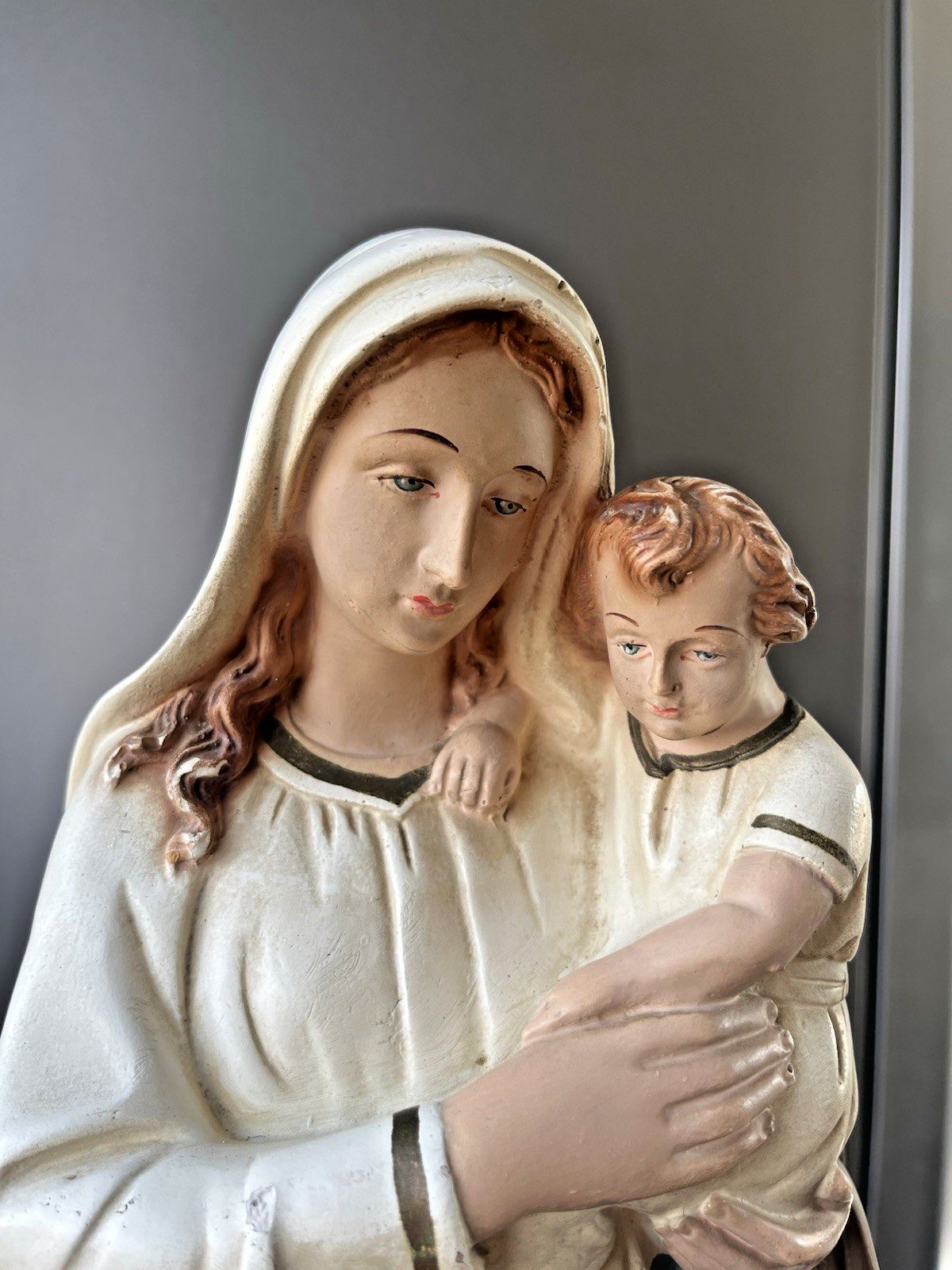 Antique 20" Plaster Chalkware Virgin Mary Baby Jesus Figure Religious Sculpture photo 150.0