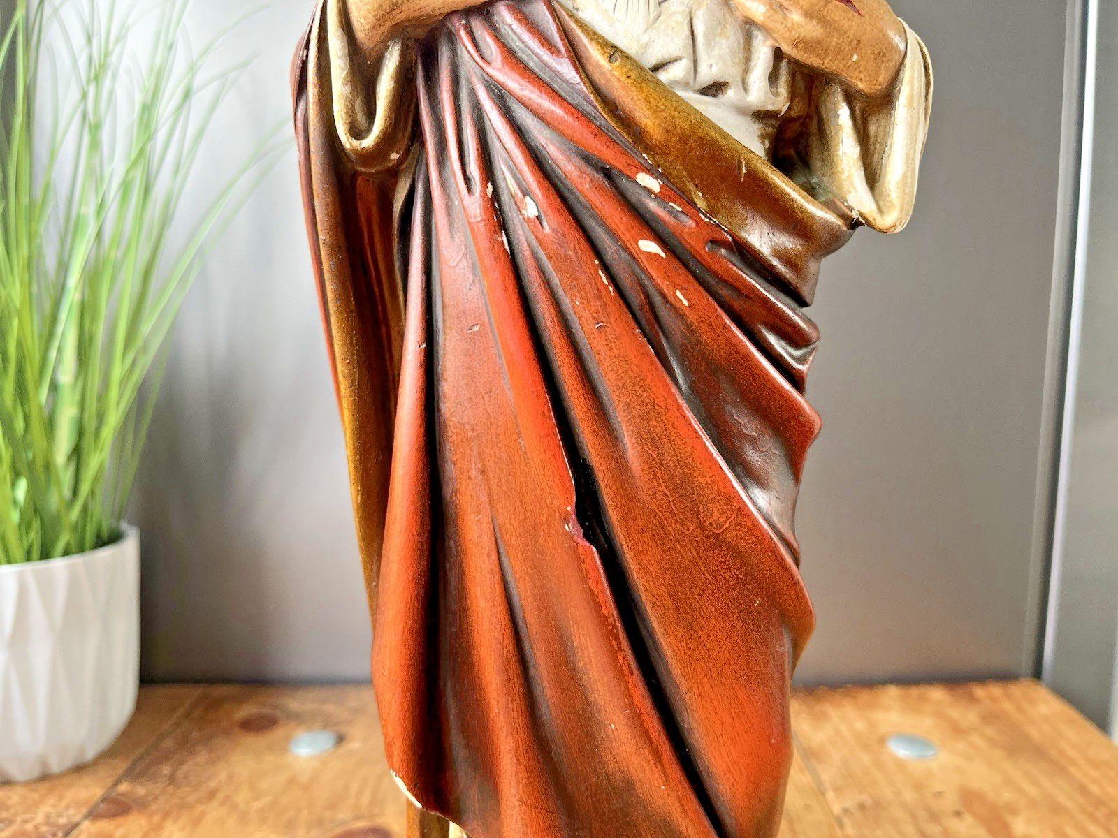 Antique 16" Plaster Chalkware Jesus Sacred Heart Religious Figurine Sculpture photo 130.0