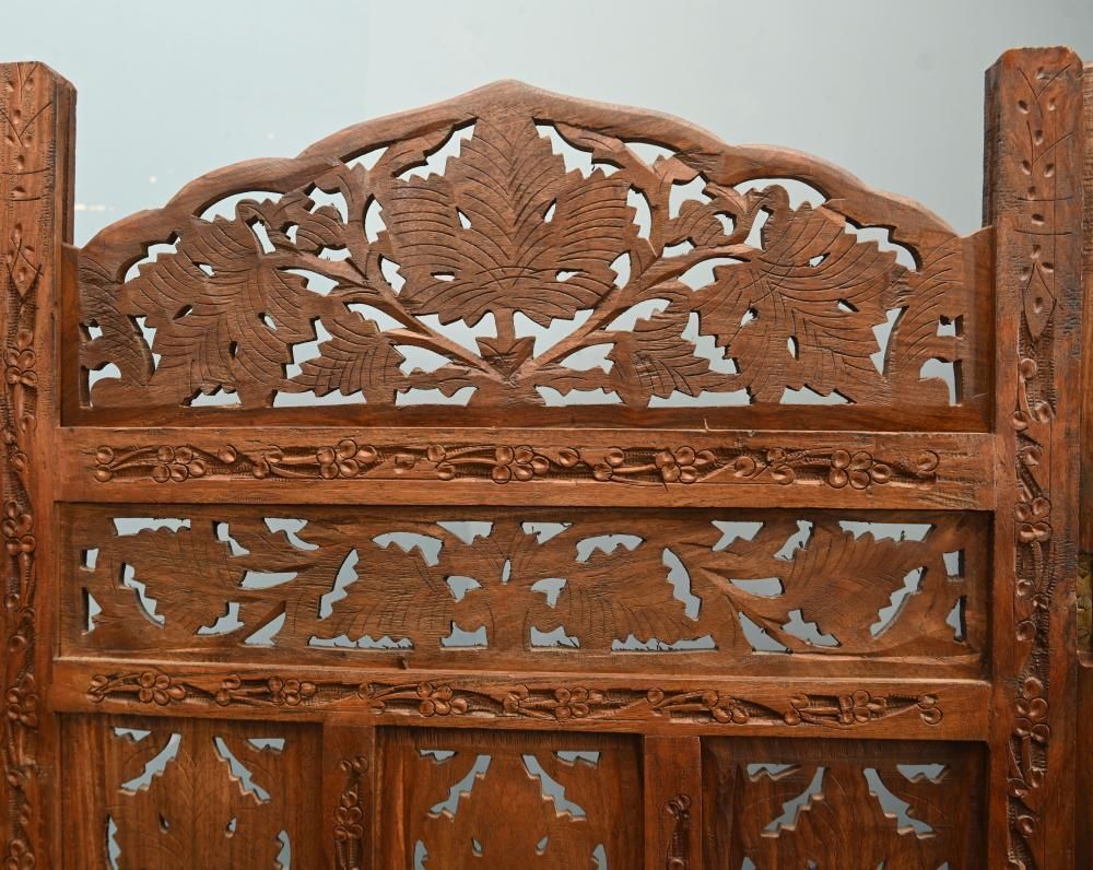 Home Decor Indian Carved Hardwood Room Screen Mughal Revival Anglo Indian Style photo