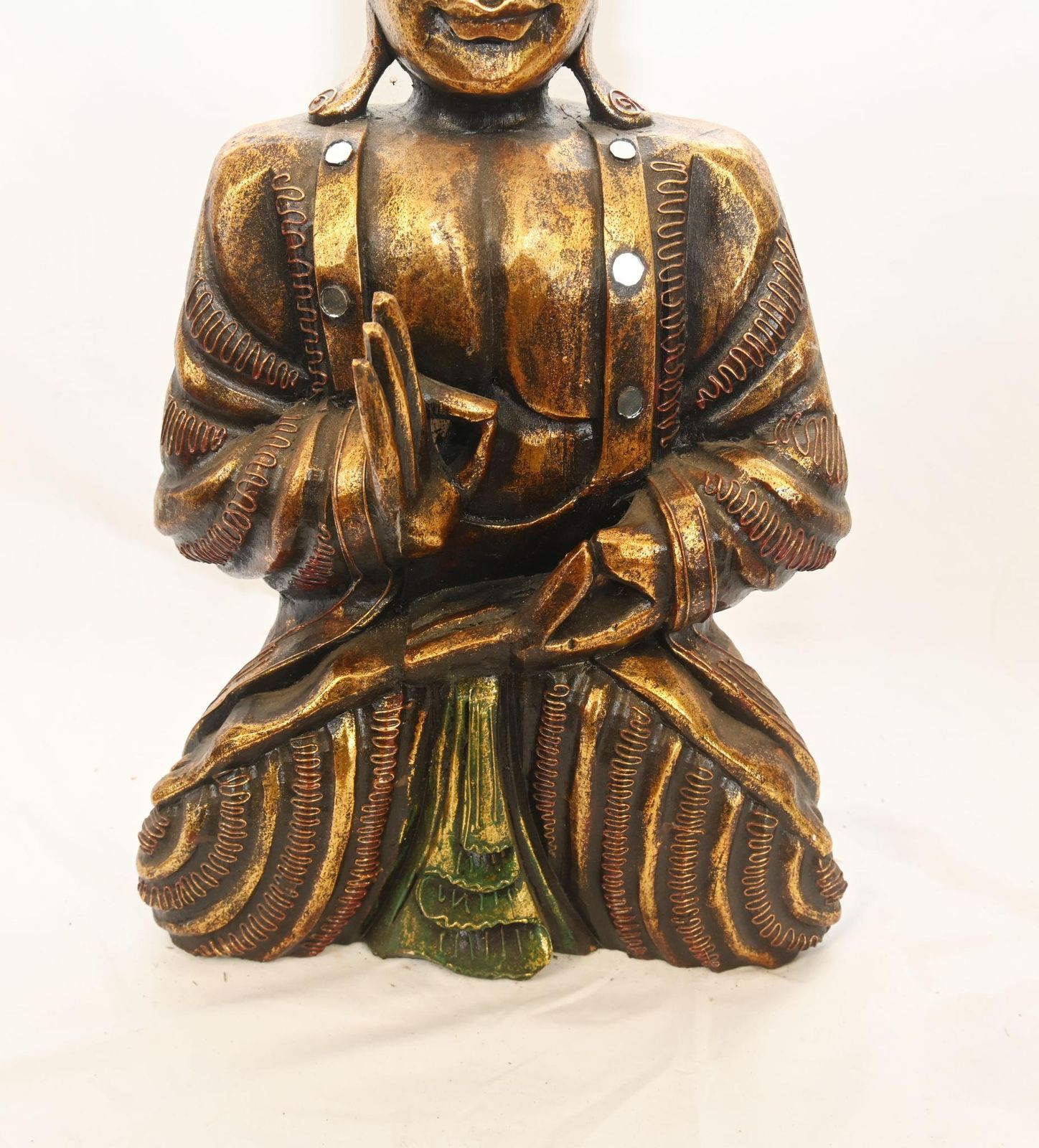 Seated Tibetan Buddha Statue   Carved Buddhist Art photo for sale