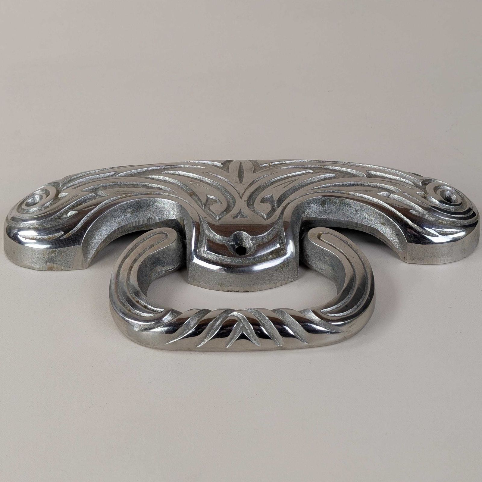Heavy French Art Deco Chrome Cast Metal Door Knocker Jcr Depose Front Door C. 1920 photo vinterior