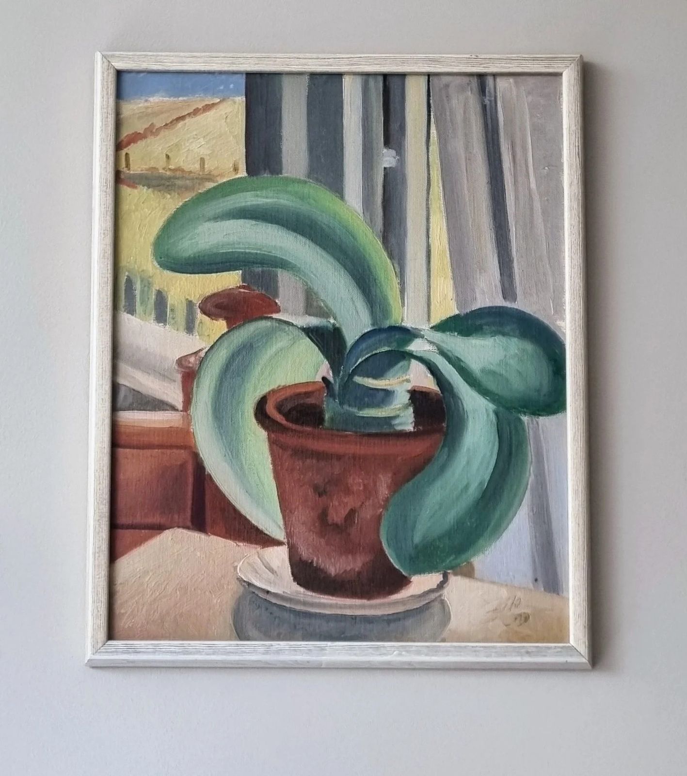 Original Framed Vintage Mid Century Swedish Still Life Plant Pot By The Window By Gunnar Zilo