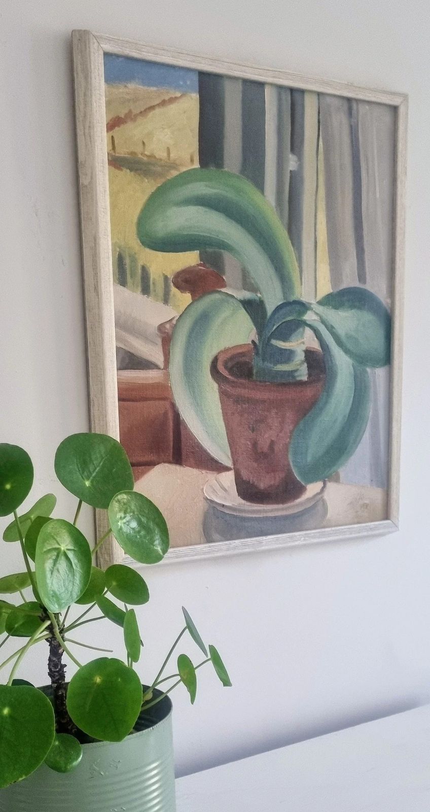 Original Framed Vintage Mid Century Swedish Still Life Plant Pot By The Window By Gunnar Zilo photo vintage