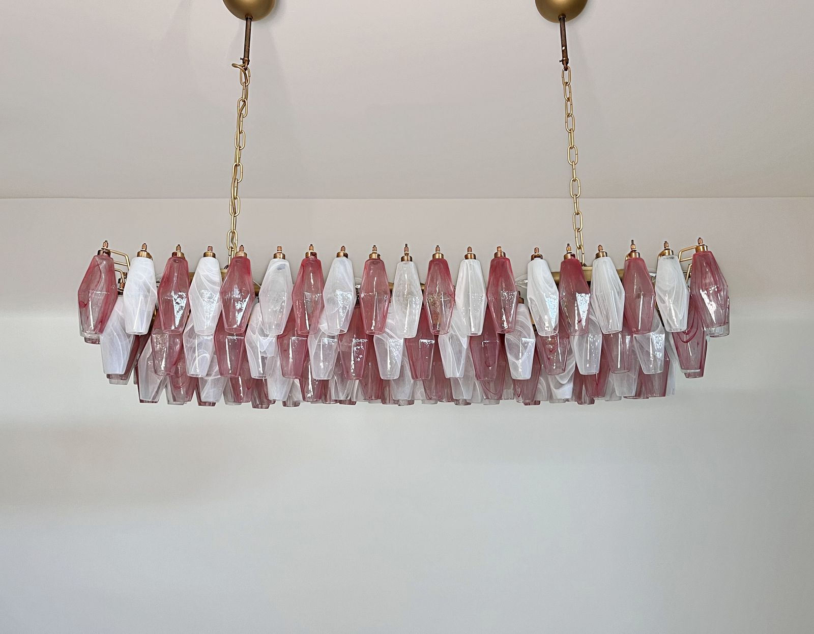 Elegant Murano Poliedri Chandelier   Carlo Scarpa   138 Pink And White Alabaster Glasses photo Lighting