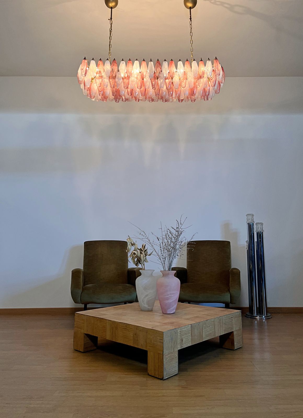 photo vinterior Elegant Murano Poliedri Chandelier   Carlo Scarpa   138 Pink And White Alabaster Glasses