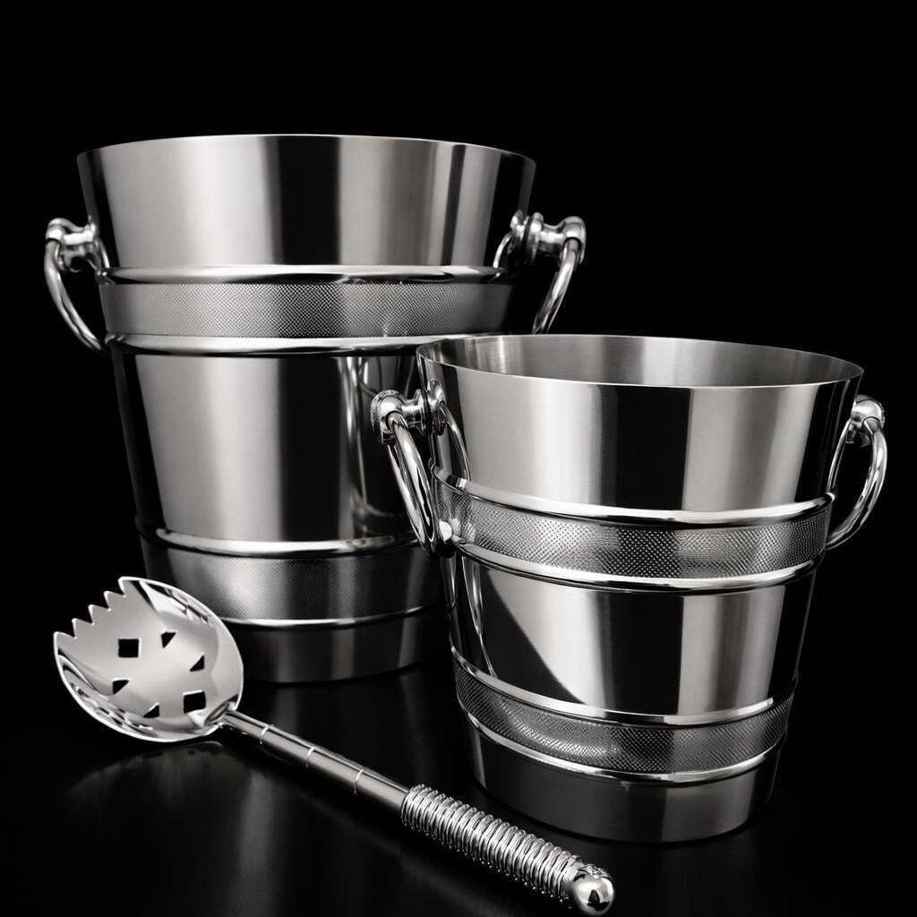 Letang Remy Champagne Bucket & Ice Bucket Set: French Stainless Steel Barware