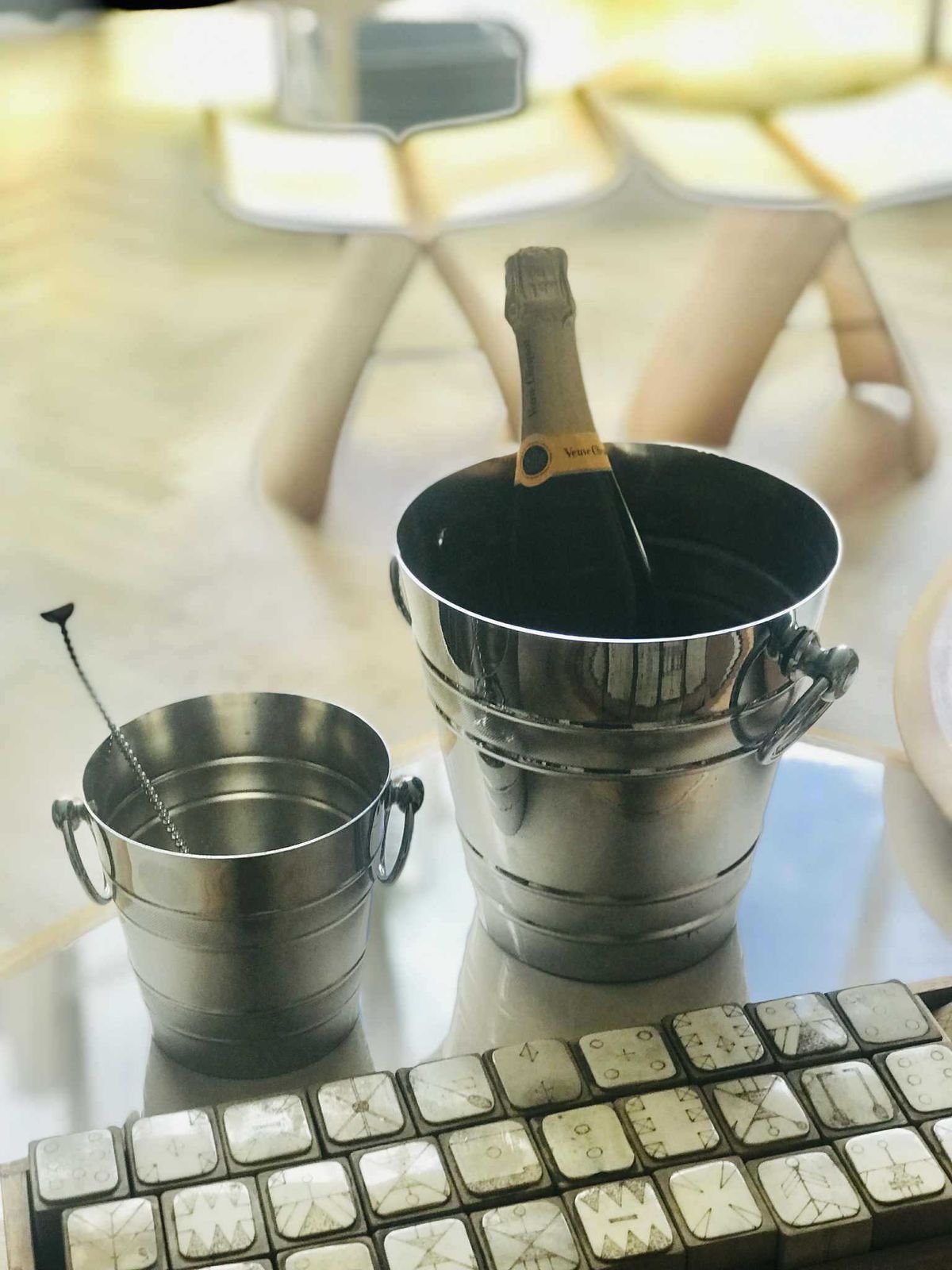 Letang Remy Champagne Bucket & Ice Bucket Set: French Stainless Steel Barware photo for sale