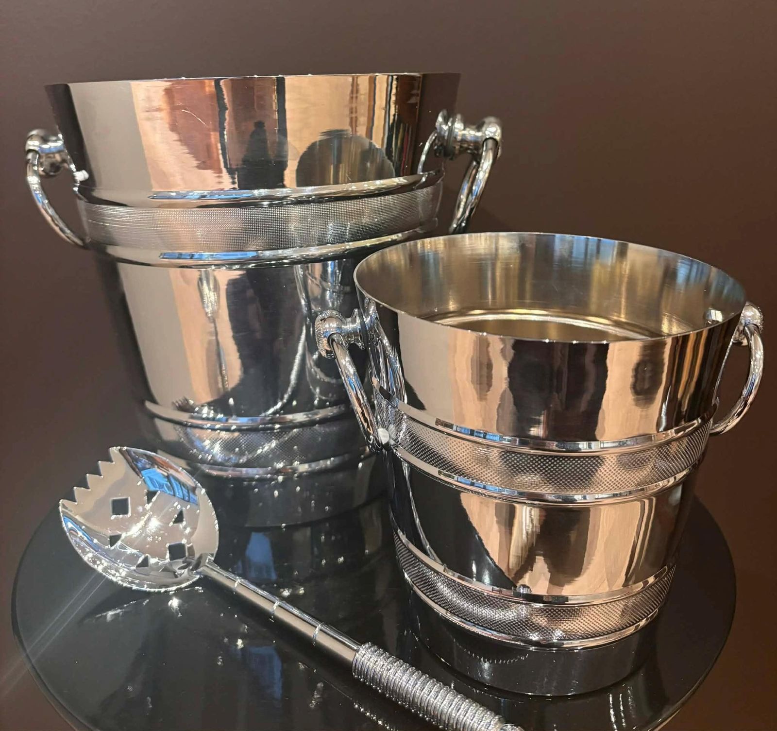 photo vintage Letang Remy Champagne Bucket & Ice Bucket Set: French Stainless Steel Barware