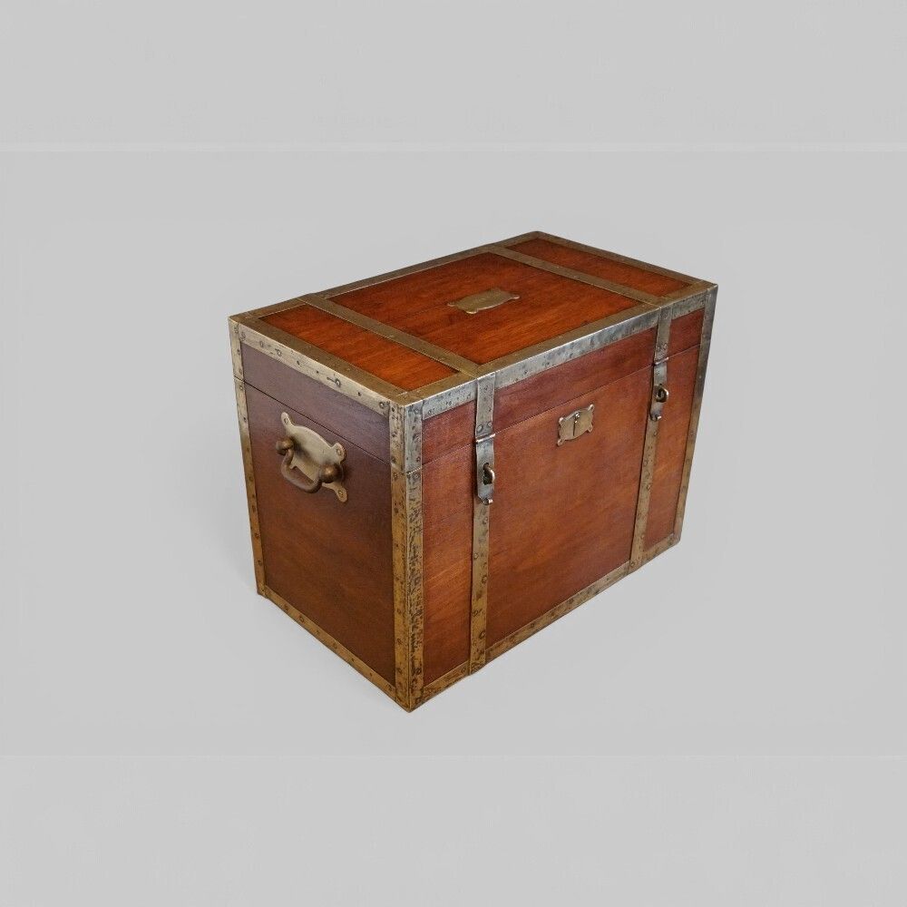 Antique Brass Bound Teak Trunk photo furniture