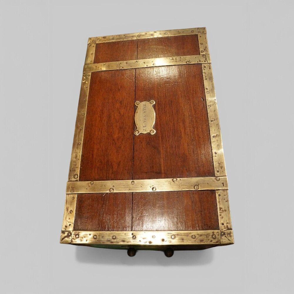 Furniture Antique Brass Bound Teak Trunk photo