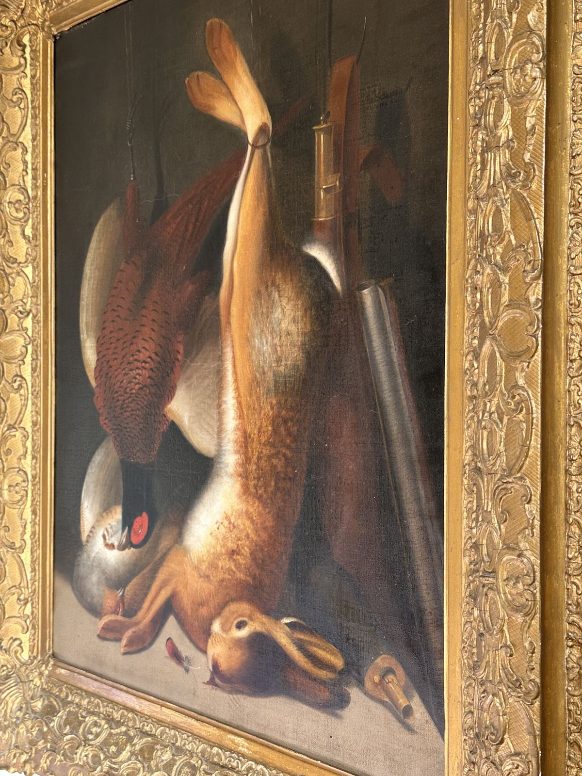 Oil Painting Still Life Of Game With Hare, Pheasant And Partridge   19th Century English School, In The Manner Of Benjamin Blake photo for sale