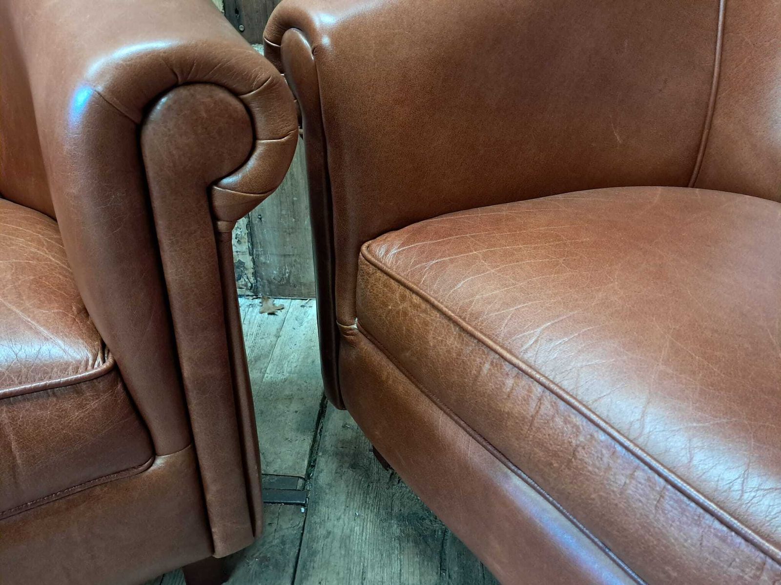Pair Of Leather Tub Chairs, 1980s photo for sale