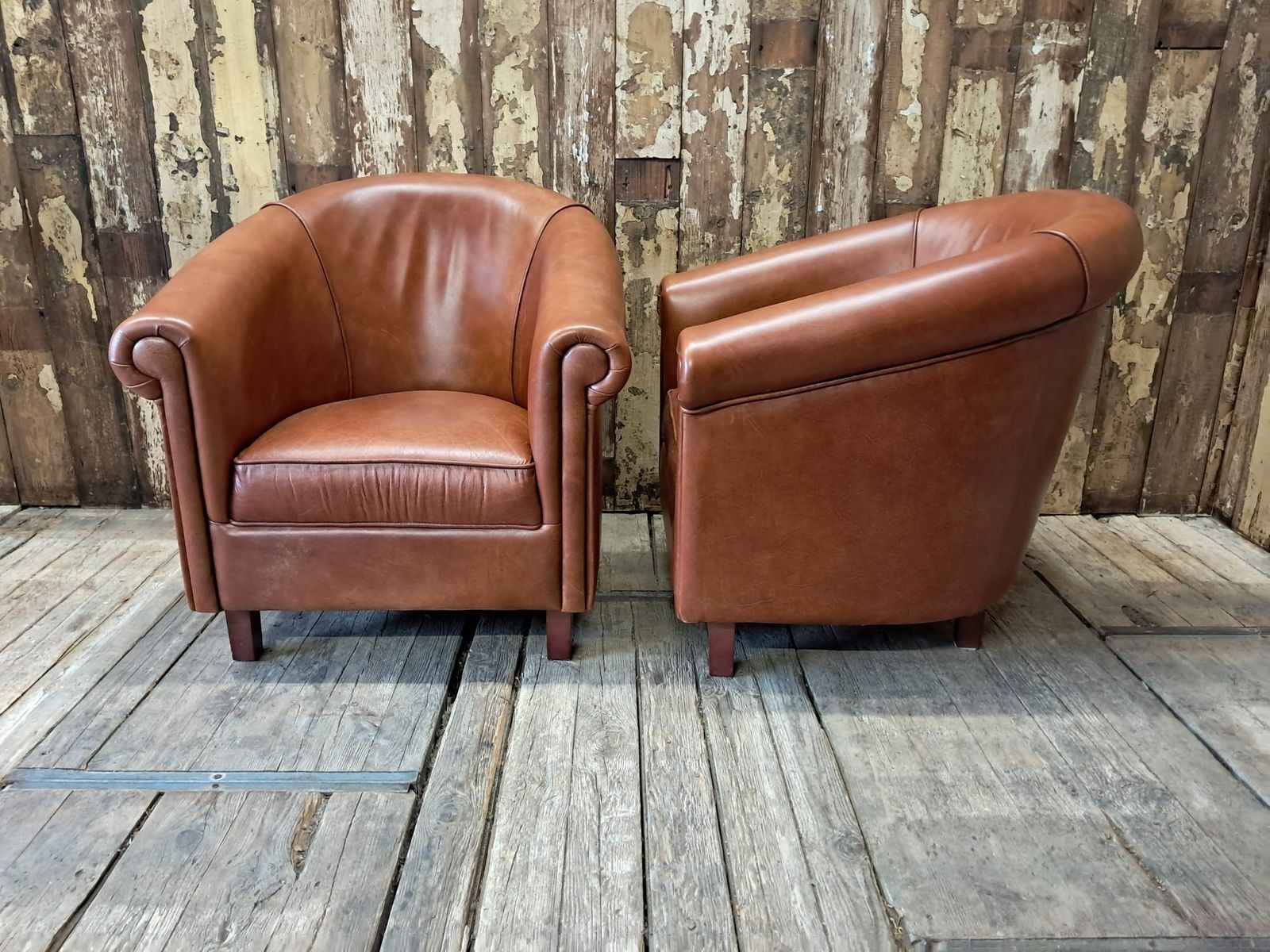 Pair Of Leather Tub Chairs, 1980s photo buy