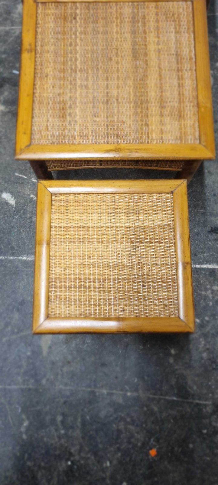 Furniture Vintage Bamboo Rattan Nest Of Tables. photo