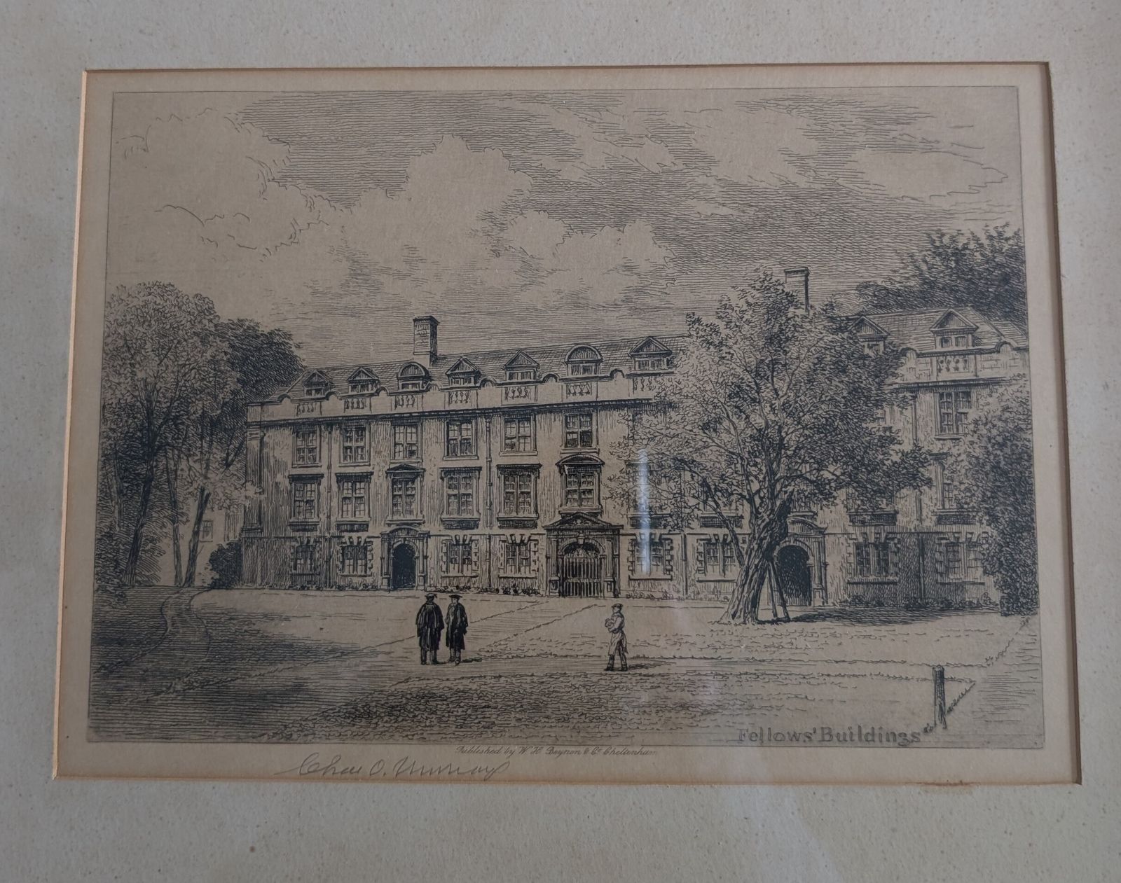 Antique Charles Oliver Murray Signed Framed Etching Fellows' Buildings photo for sale