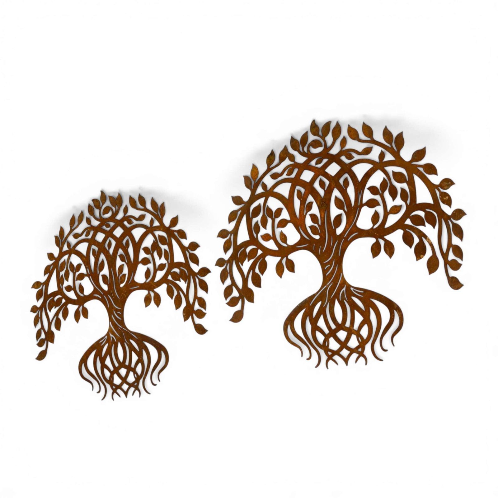Pair Of 1970s Weathered Metal Tree Wall Hangings   English Decorative Art