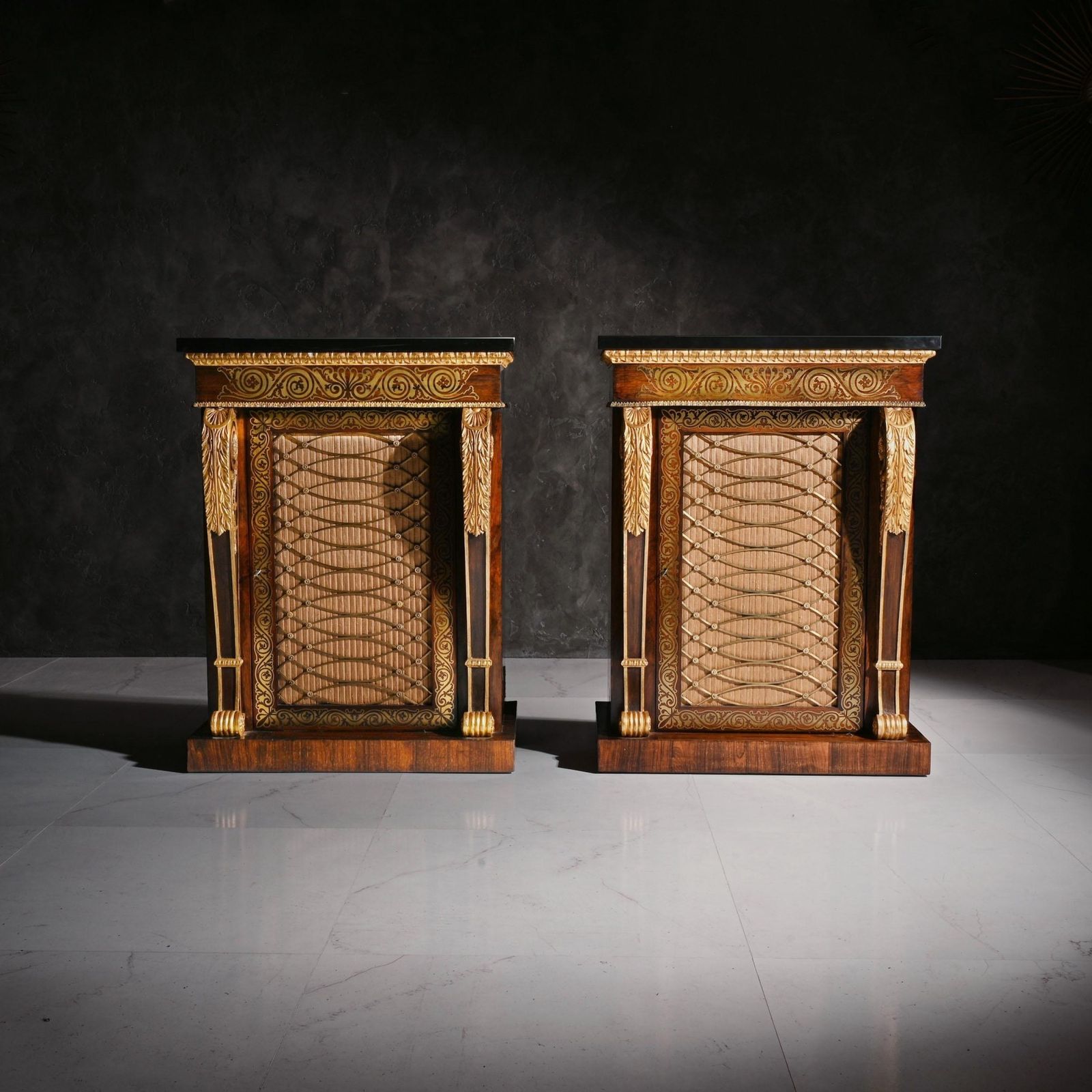 Fine Pair Of Regency Brass Inlaid Side Cabinets Attributed To Louis Constantin Le Gaigneur photo furniture