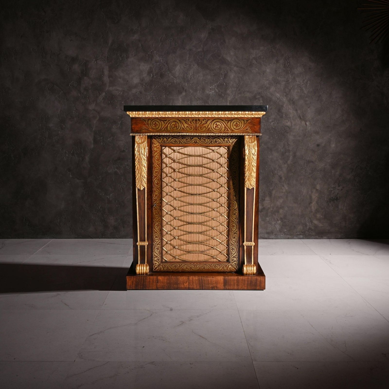 Fine Pair Of Regency Brass Inlaid Side Cabinets Attributed To Louis Constantin Le Gaigneur photo for sale