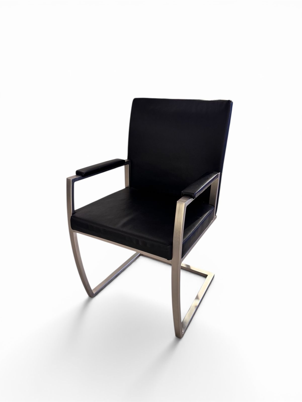 Italian Black Marble Dining Suite With Leather Cantilever Bauhaus Chairs photo for sale
