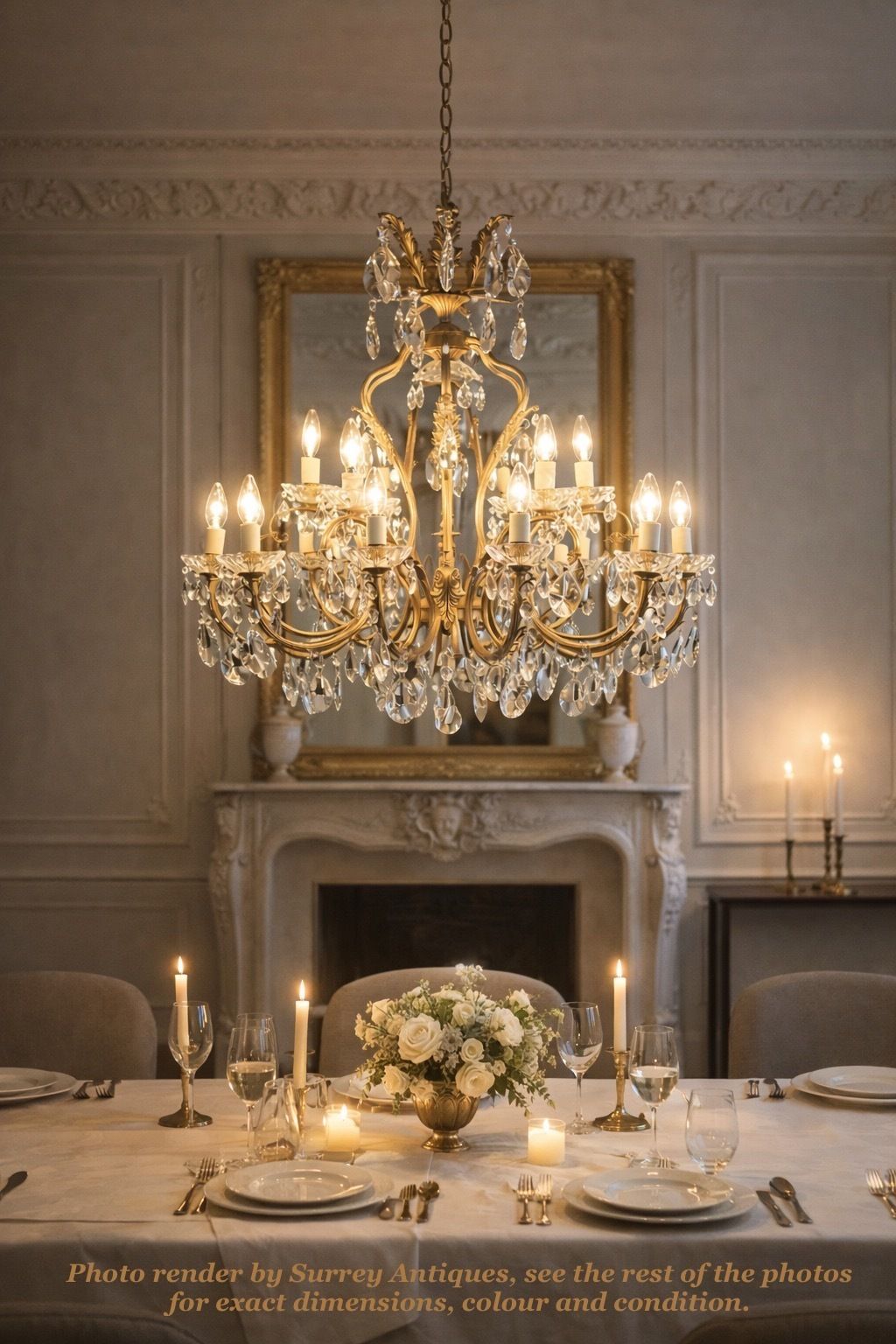 Fine Antique Gilt Bronze Crystal 18 Light Chandelier, Circa 1920 photo furniture