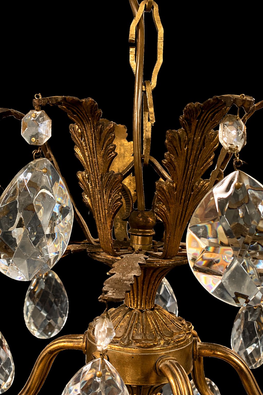 Fine Antique Gilt Bronze Crystal 18 Light Chandelier, Circa 1920 photo vintage